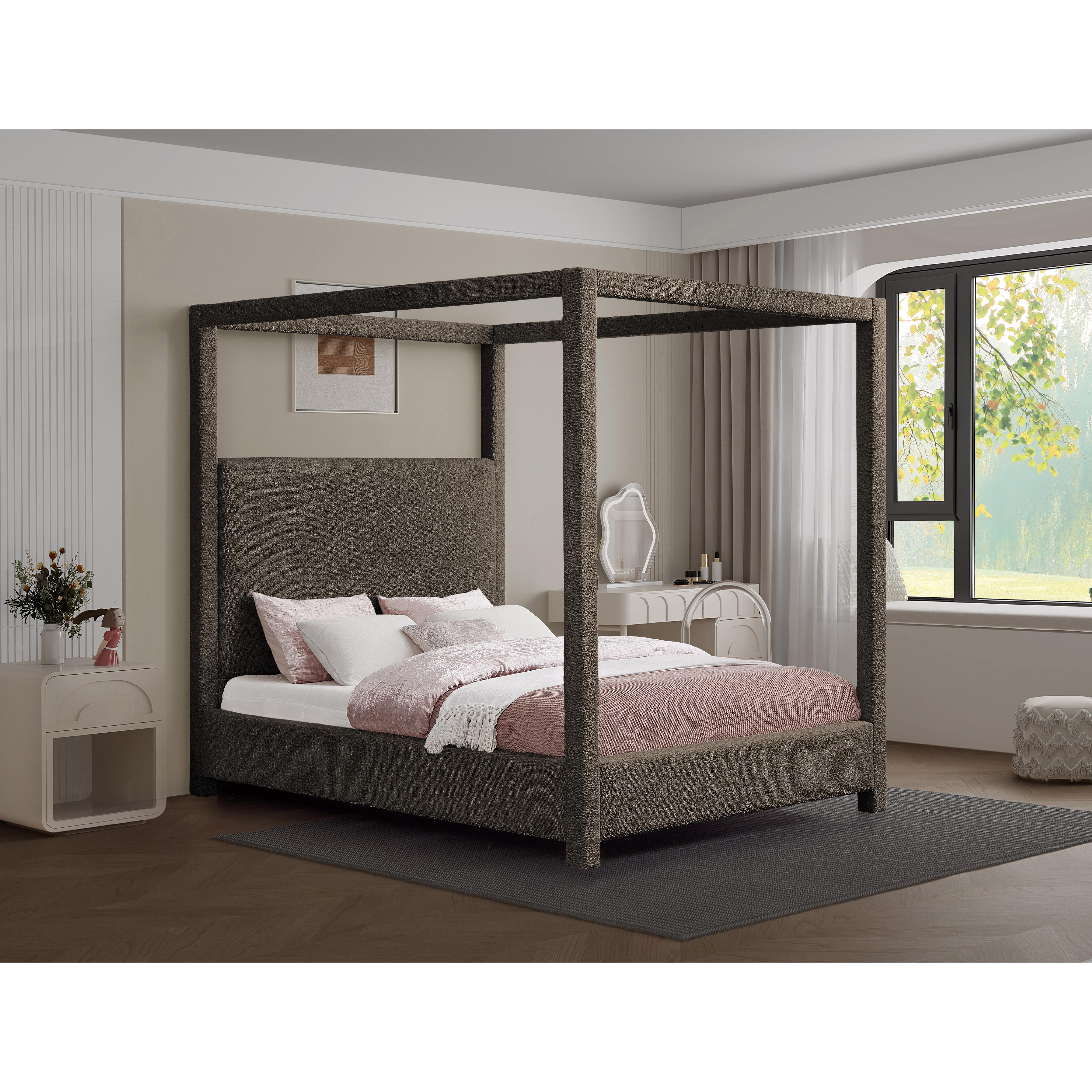Meridian Eden Brown Boucle Fabric King Bed (3 Boxes)