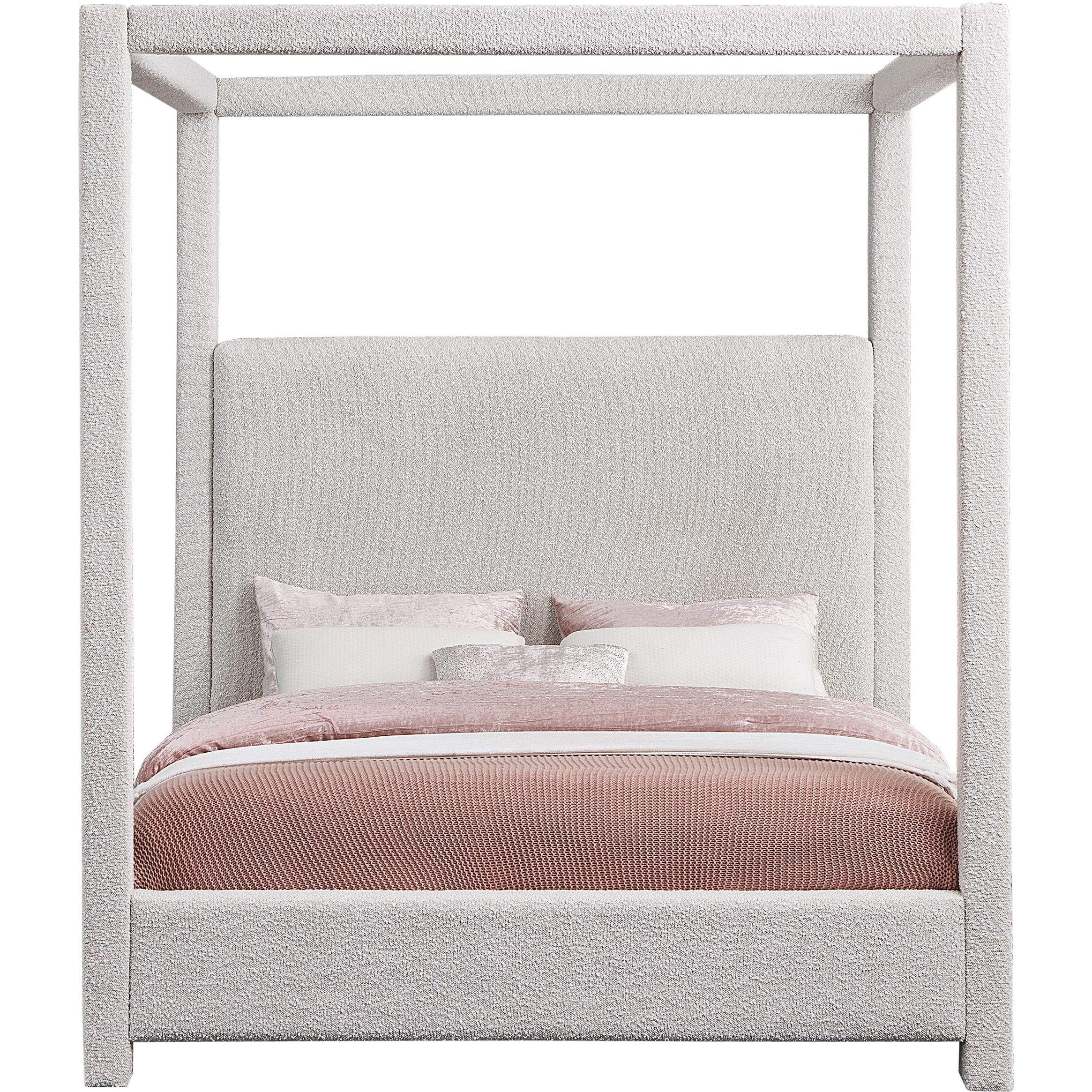 Meridian Eden Cream Boucle Fabric Queen Bed (3 Boxes)