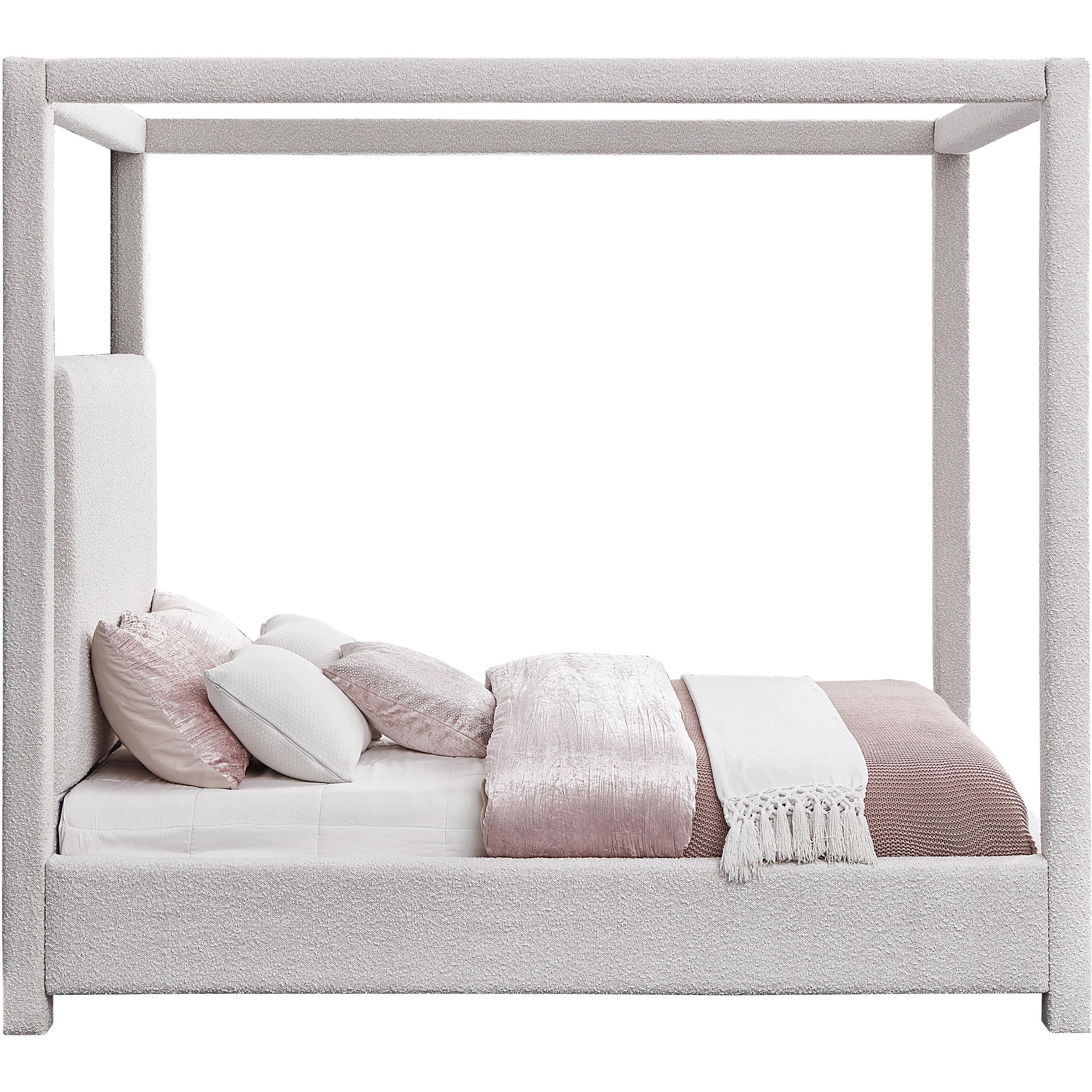 Meridian Eden Cream Boucle Fabric Queen Bed (3 Boxes)