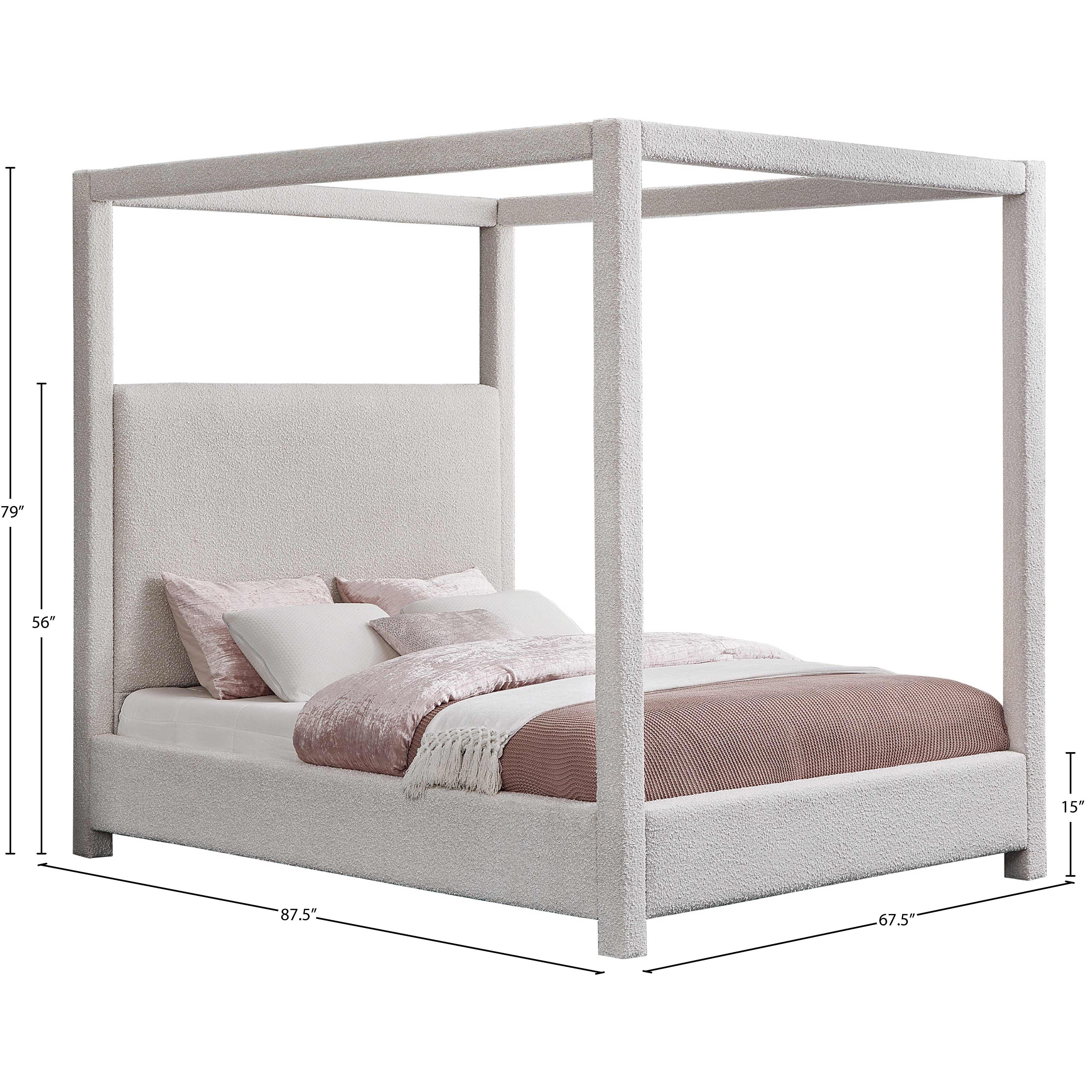 Meridian Eden Cream Boucle Fabric Queen Bed (3 Boxes)