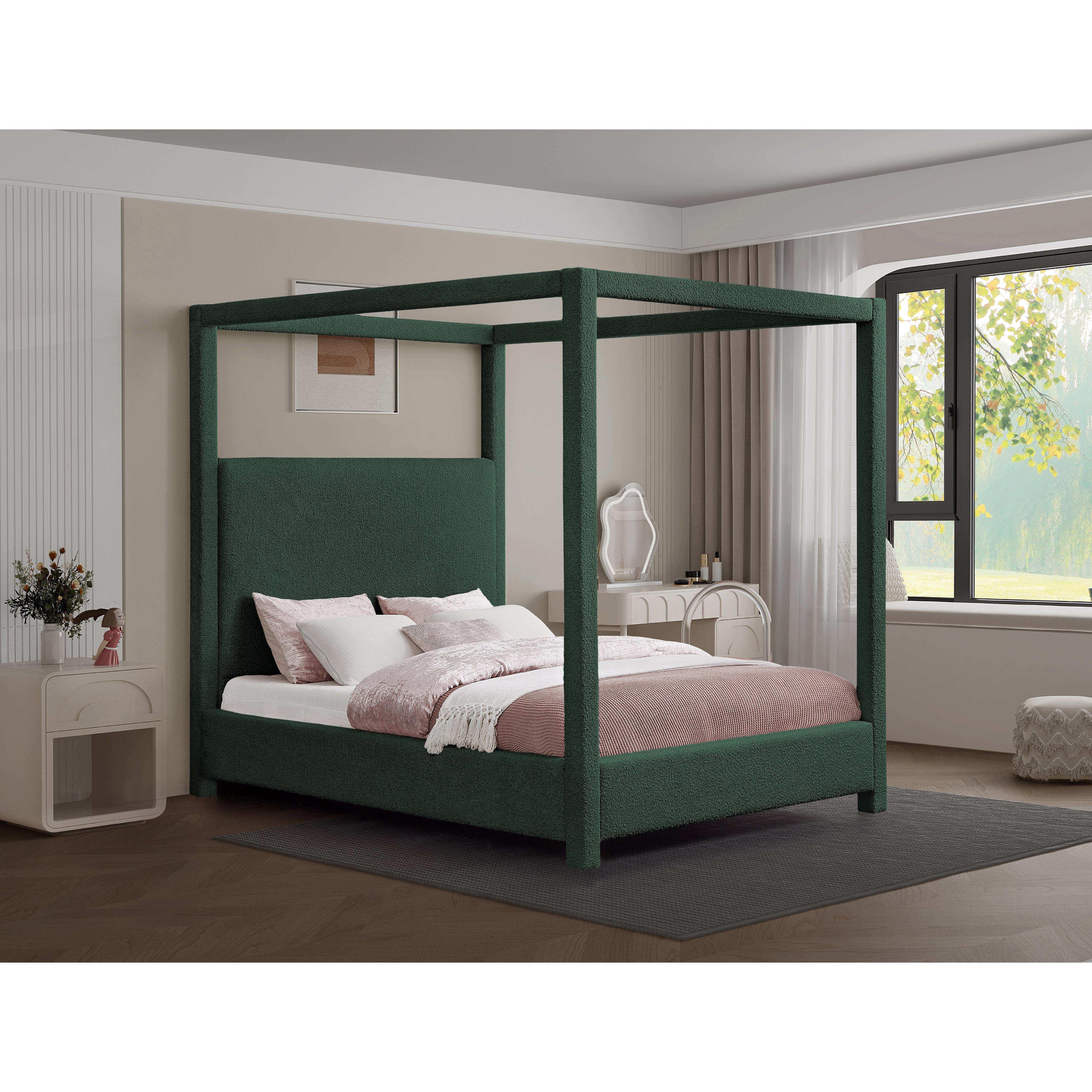 Meridian Eden Green Boucle Fabric Queen Bed (3 Boxes)