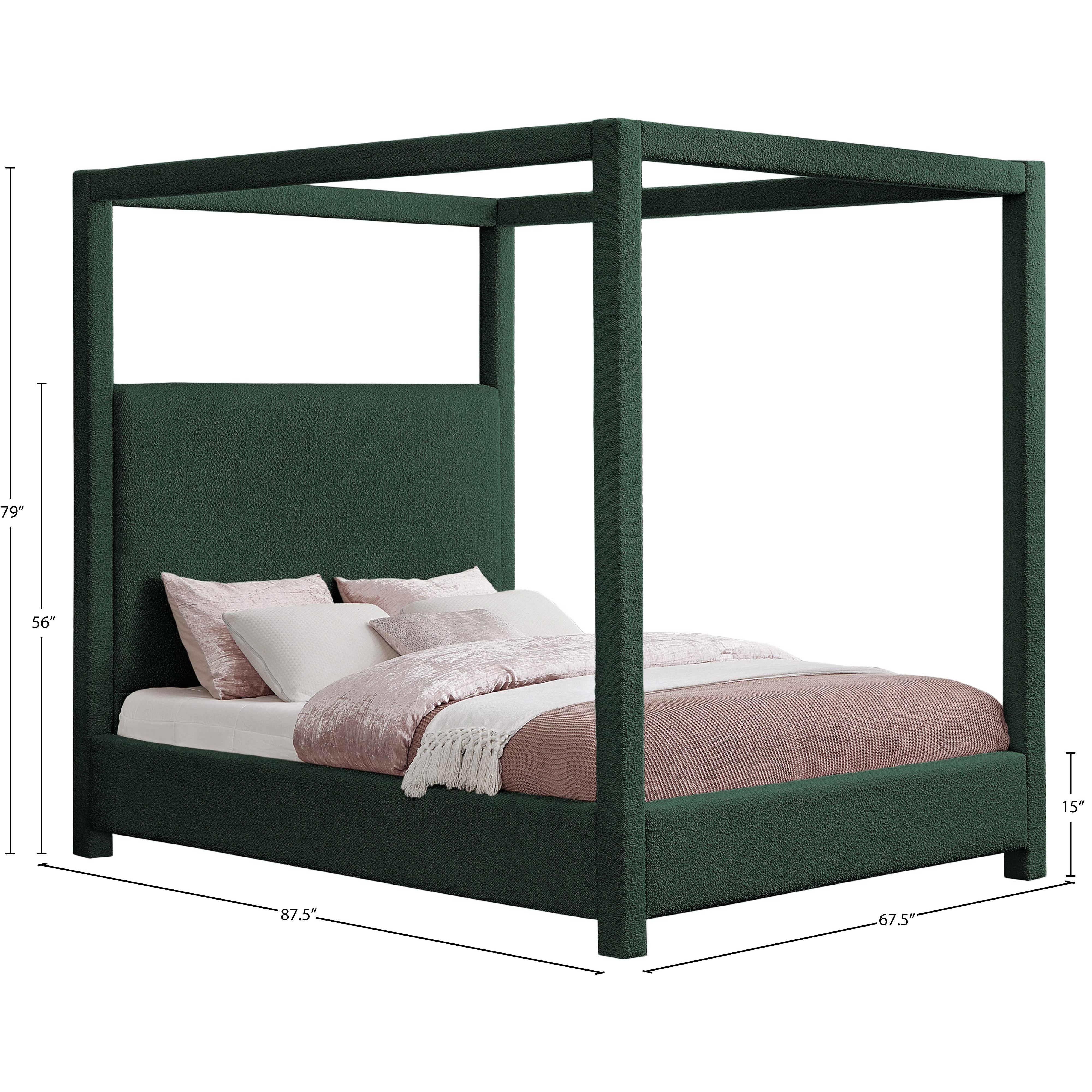 Meridian Eden Green Boucle Fabric Queen Bed (3 Boxes)