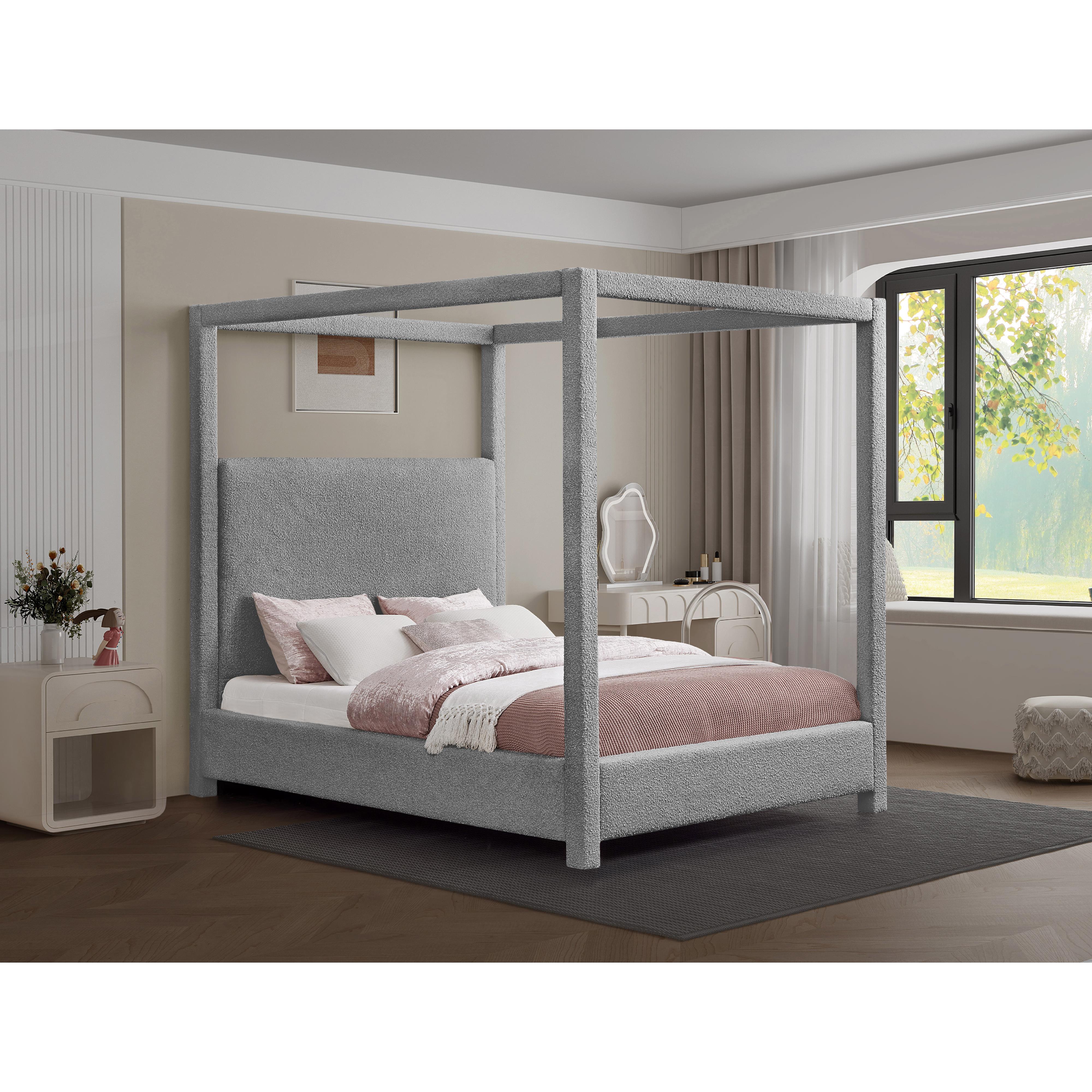 Meridian Eden Grey Boucle Fabric Queen Bed (3 Boxes)