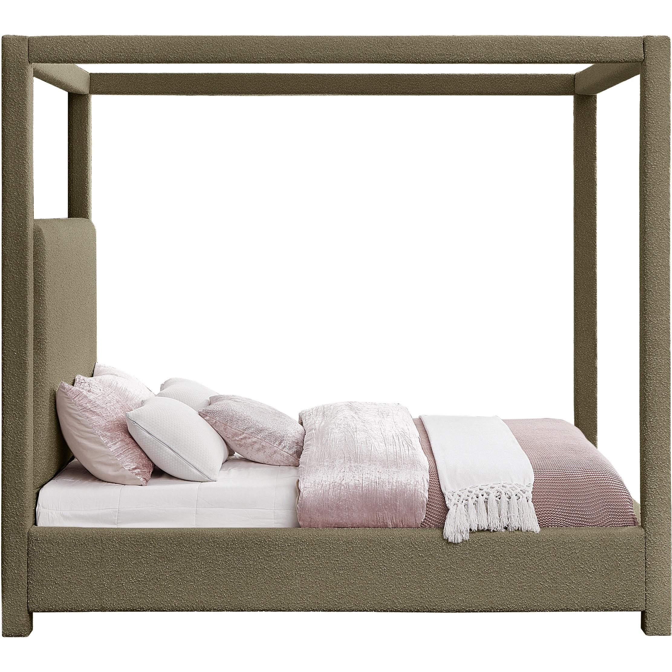 Meridian Eden Olive Boucle Fabric Queen Bed (3 Boxes)