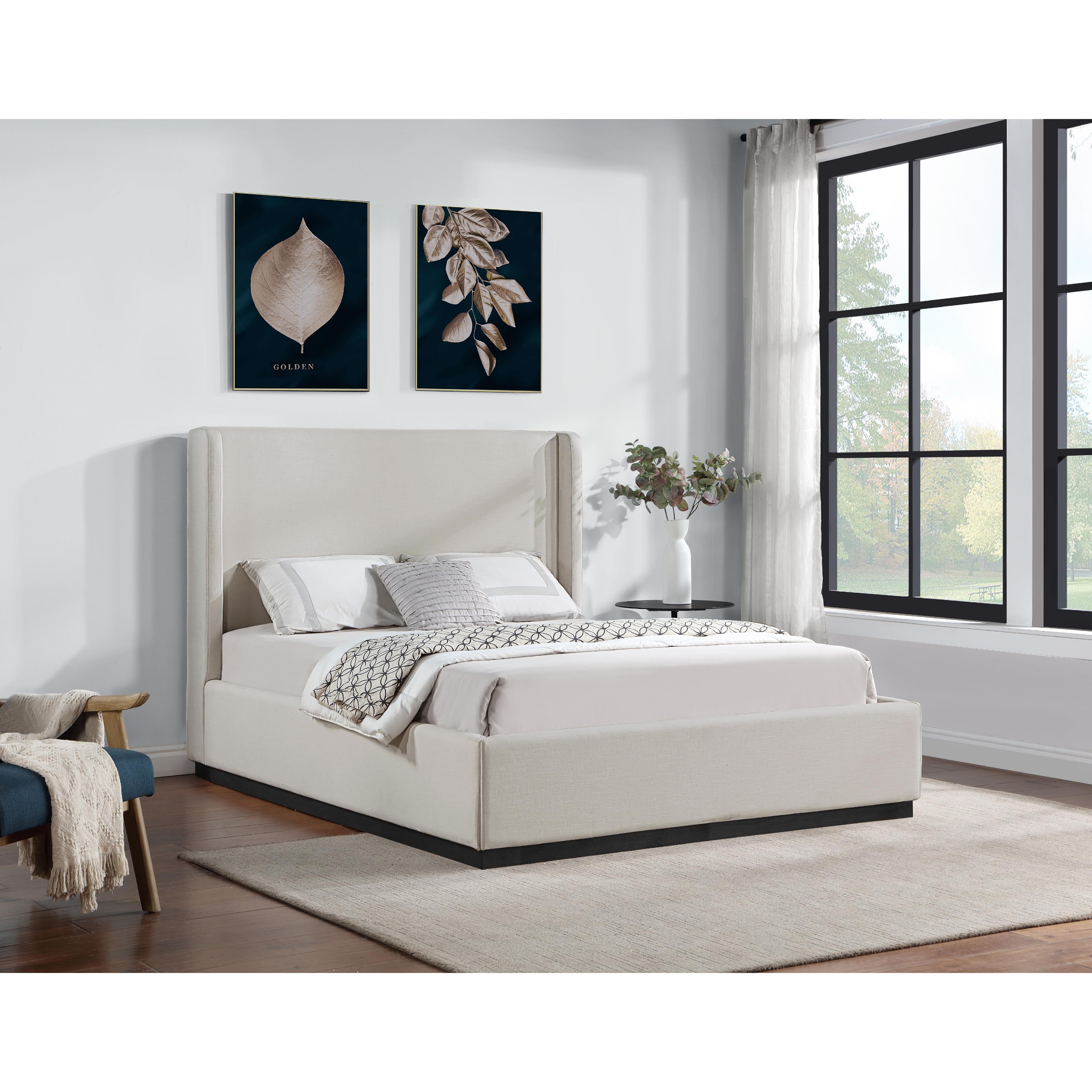 Meridian Flynn Beige Linen Textured Fabric Full Bed