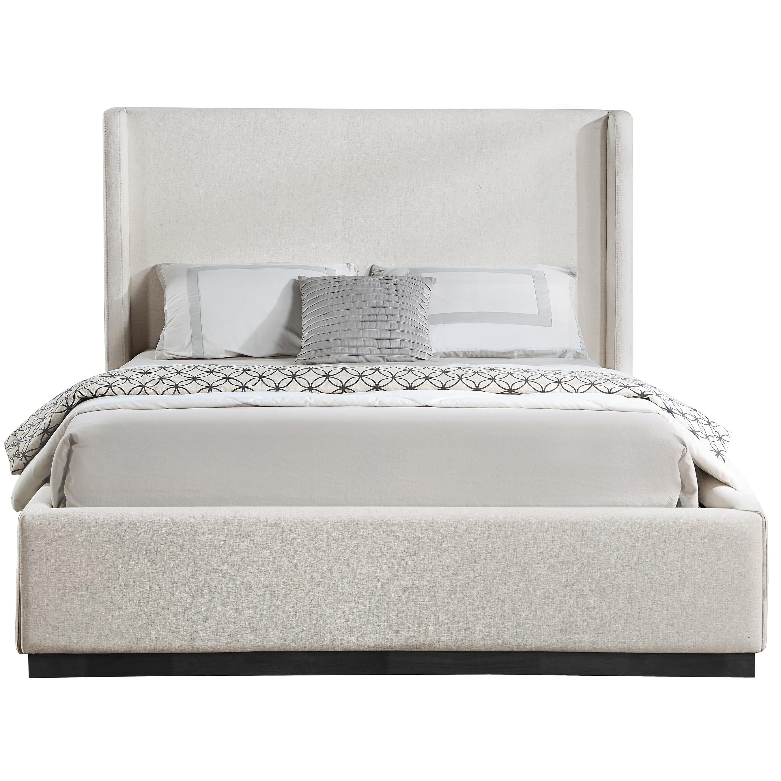 Meridian Flynn Beige Linen Textured Fabric King Bed