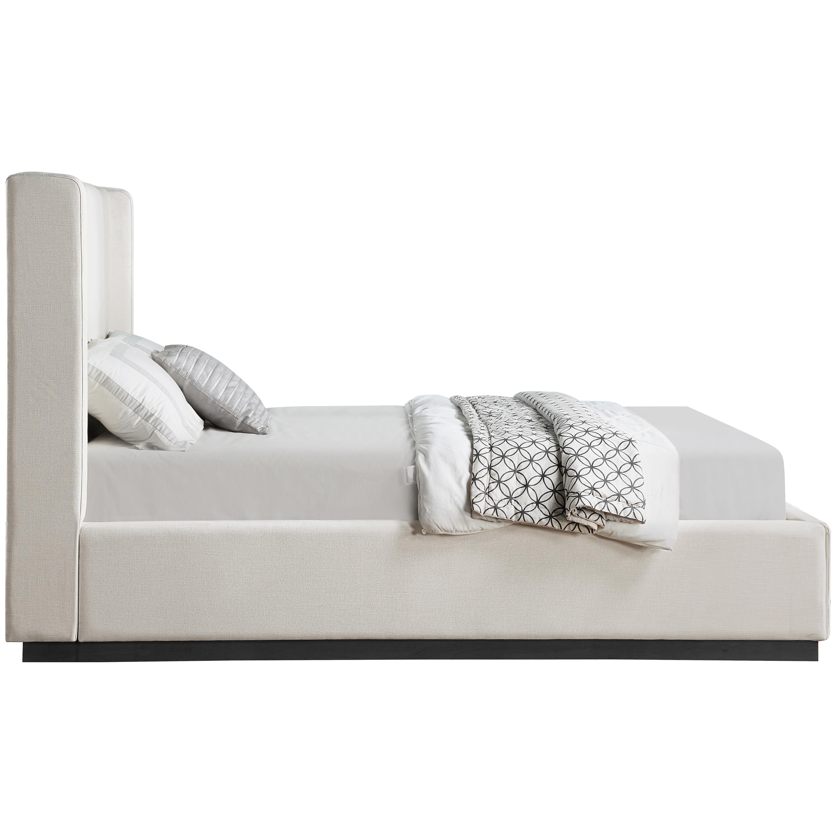 Meridian Flynn Beige Linen Textured Fabric King Bed