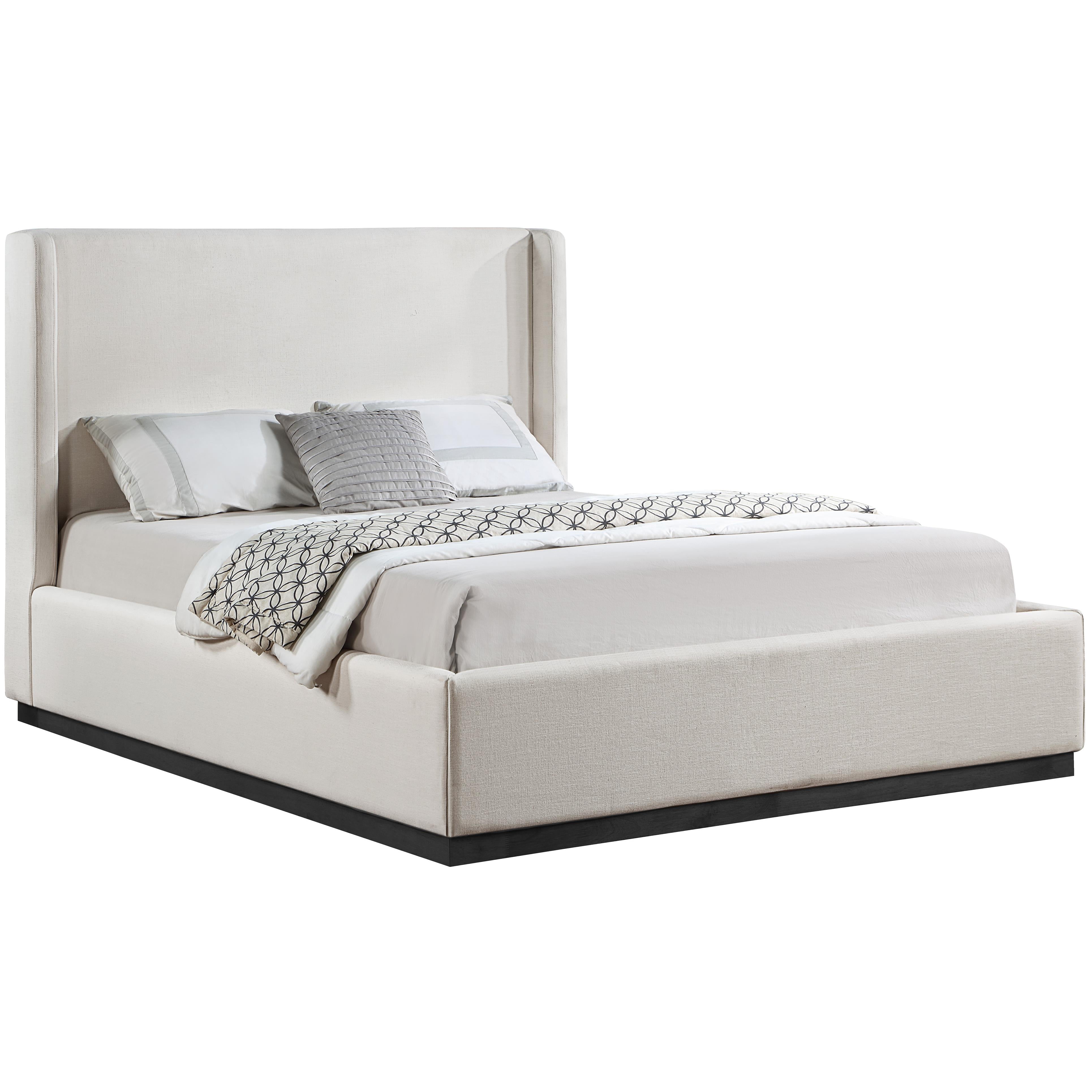 Meridian Flynn Beige Linen Textured Fabric Queen Bed