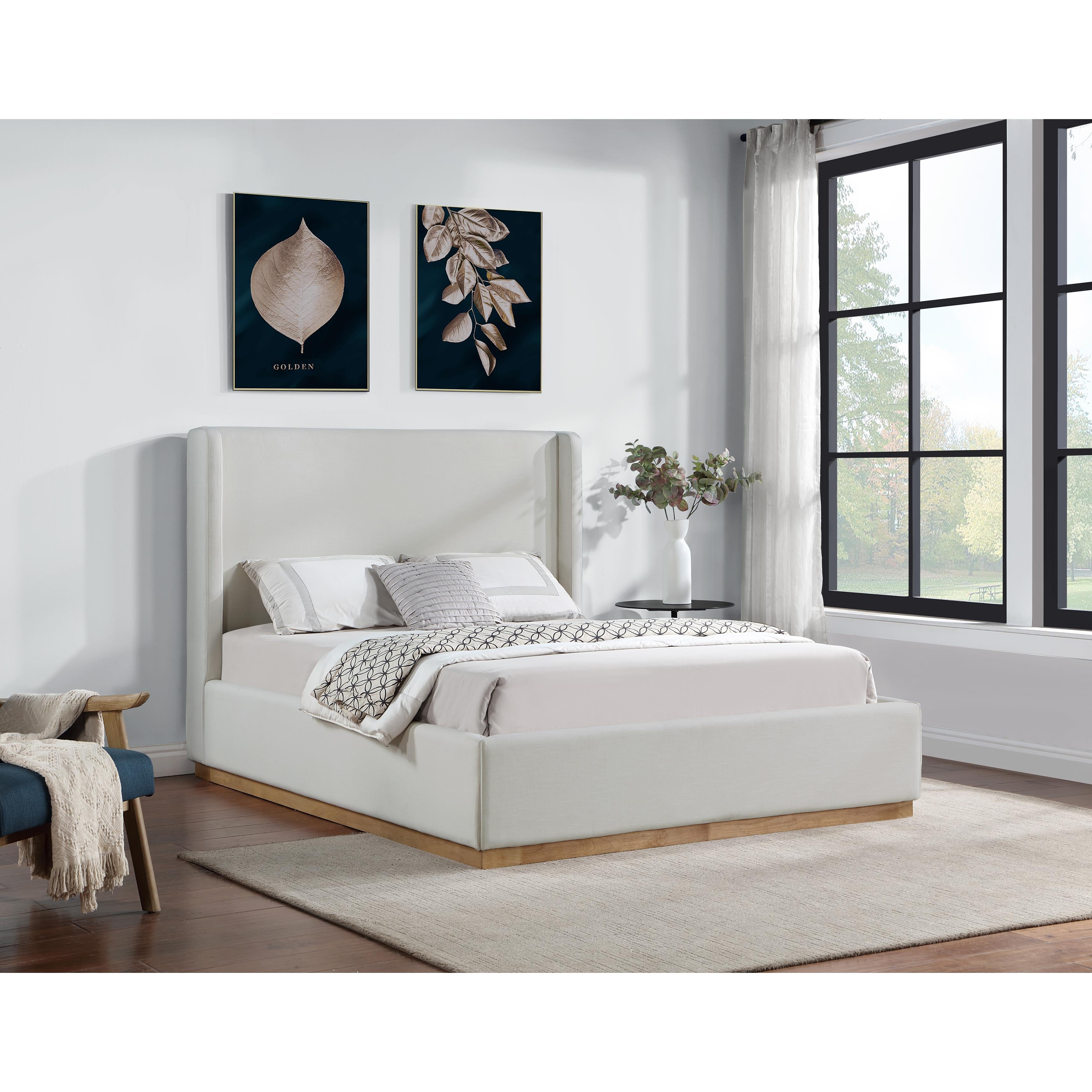 Meridian Flynn Cream Linen Textured Fabric King Bed
