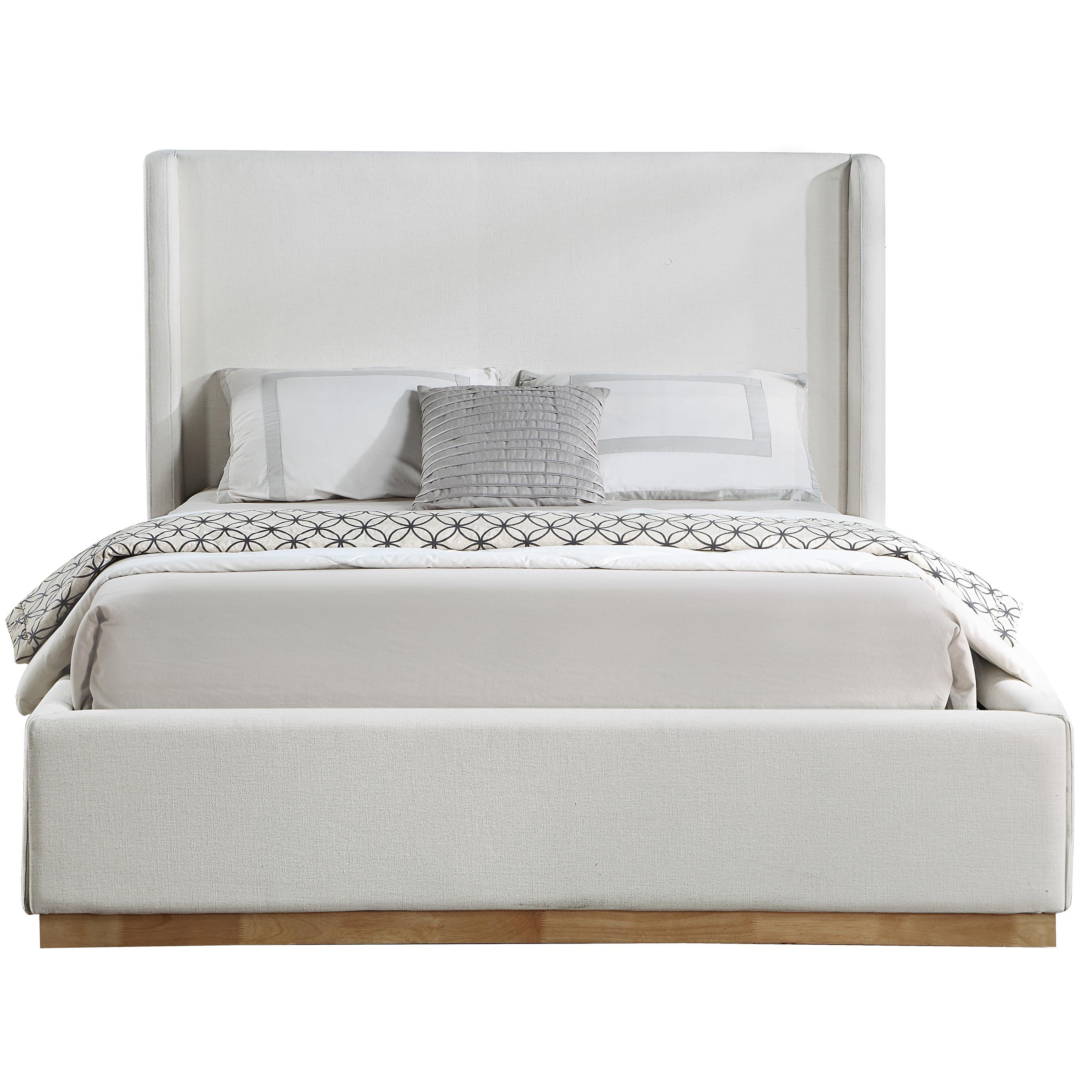 Meridian Flynn Cream Linen Textured Fabric King Bed