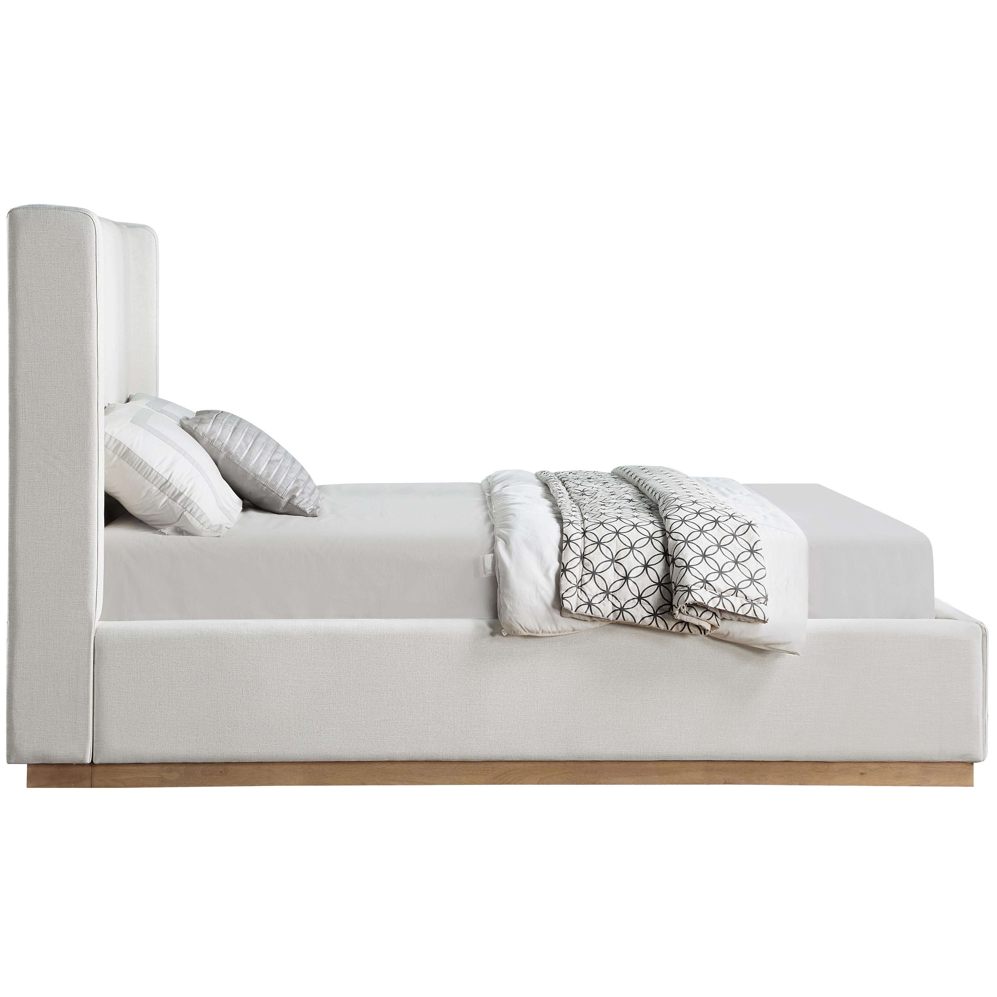 Meridian Flynn Cream Linen Textured Fabric King Bed