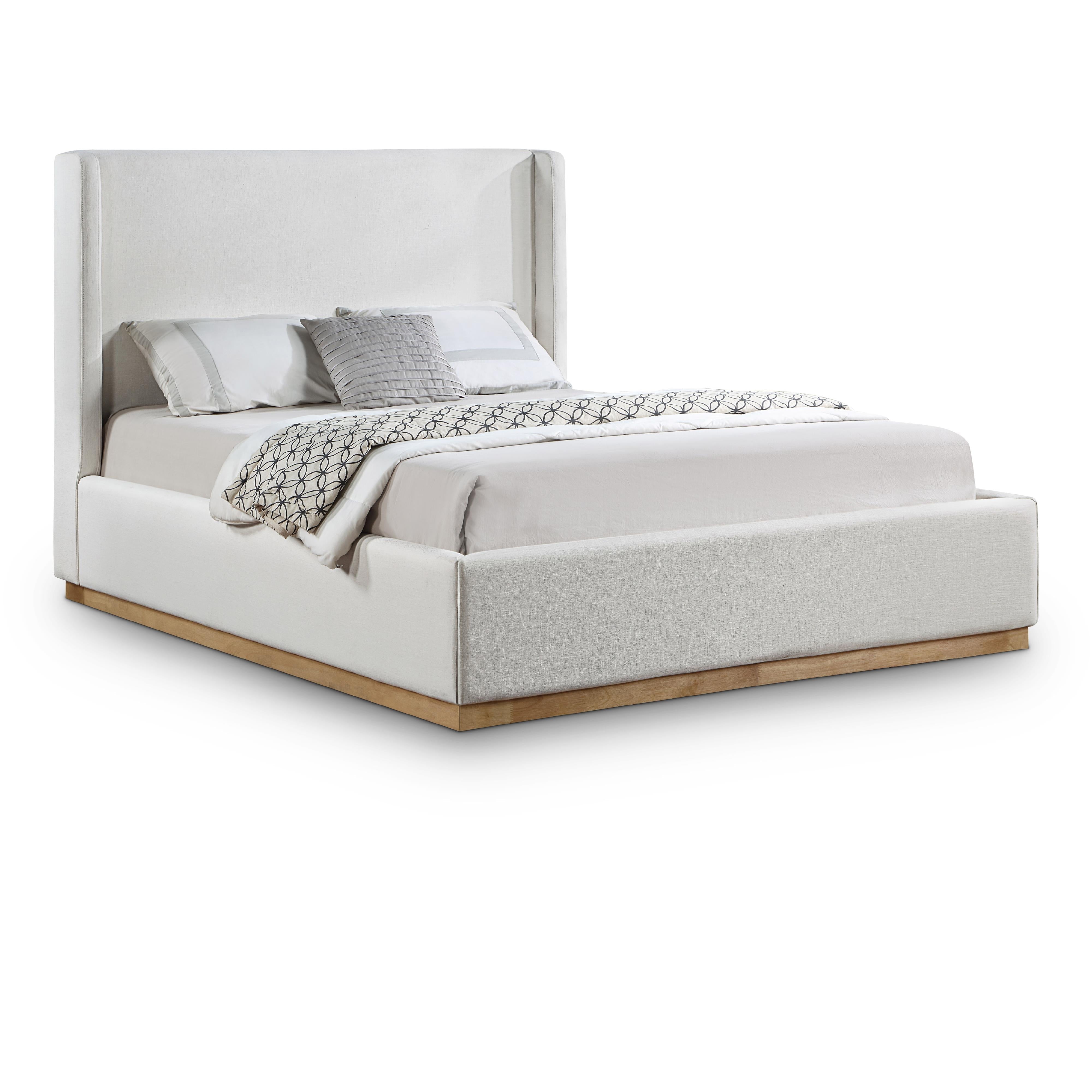 Meridian Flynn Cream Linen Textured Fabric Queen Bed