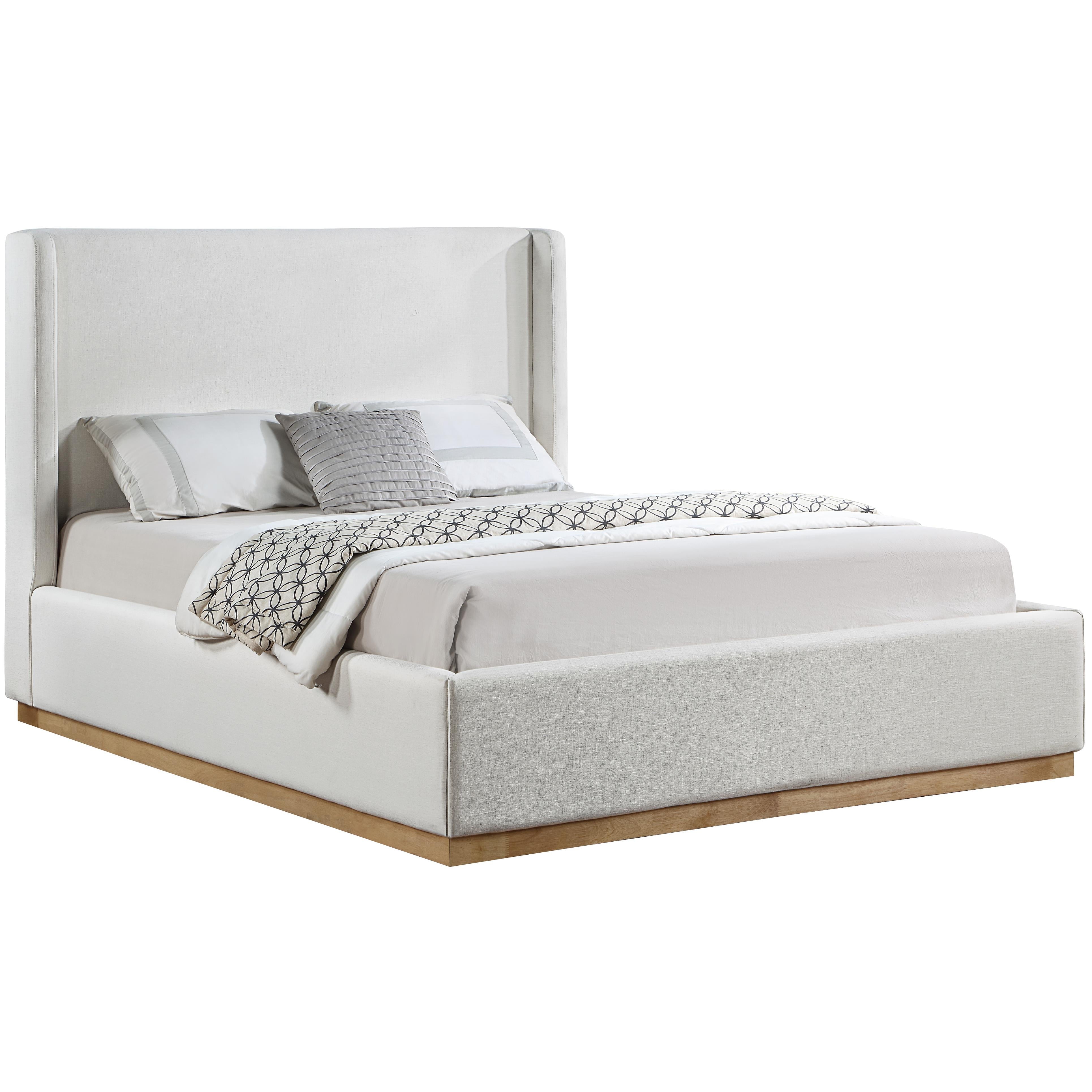 Meridian Flynn Cream Linen Textured Fabric Queen Bed
