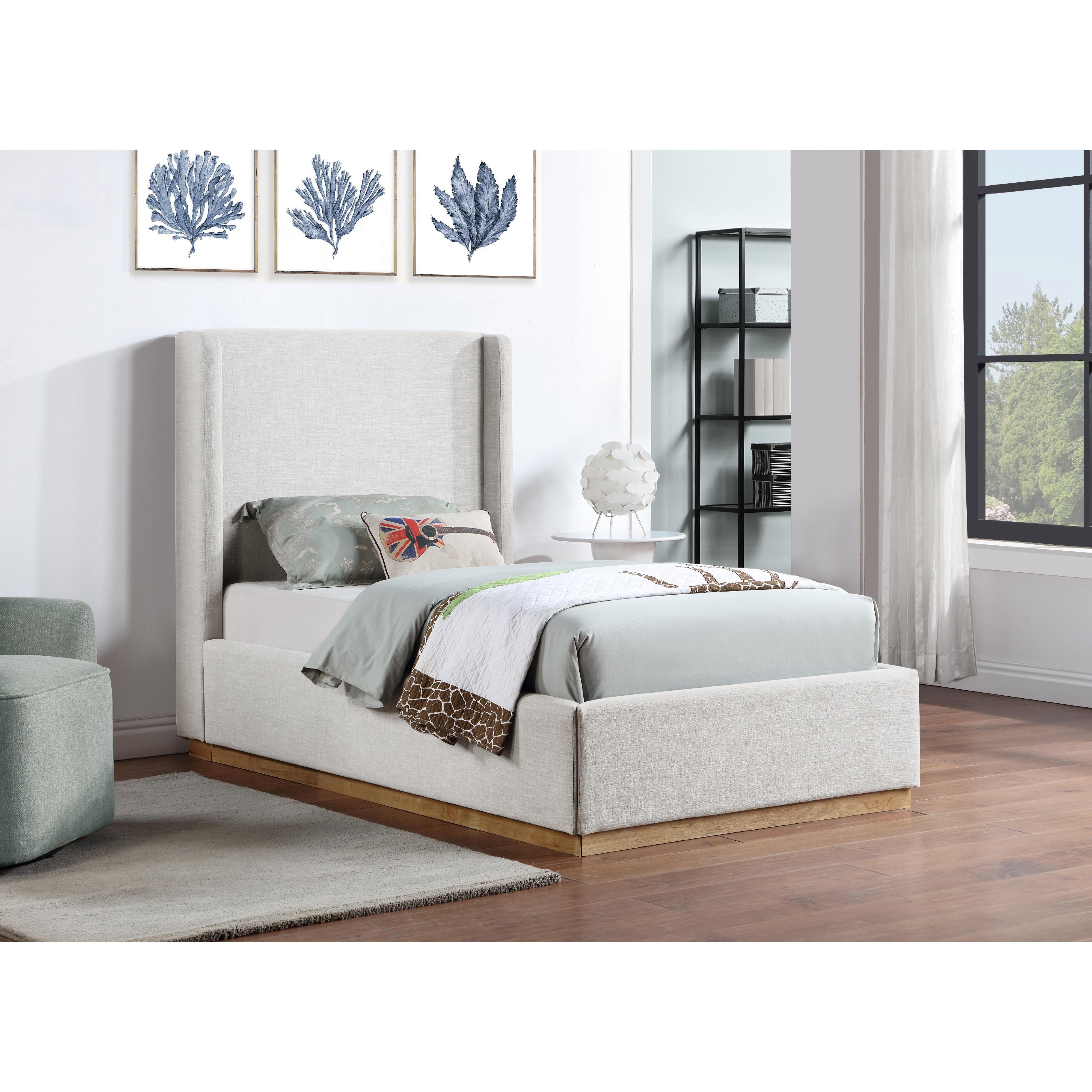 Meridian Flynn Cream Linen Textured Fabric Twin Bed