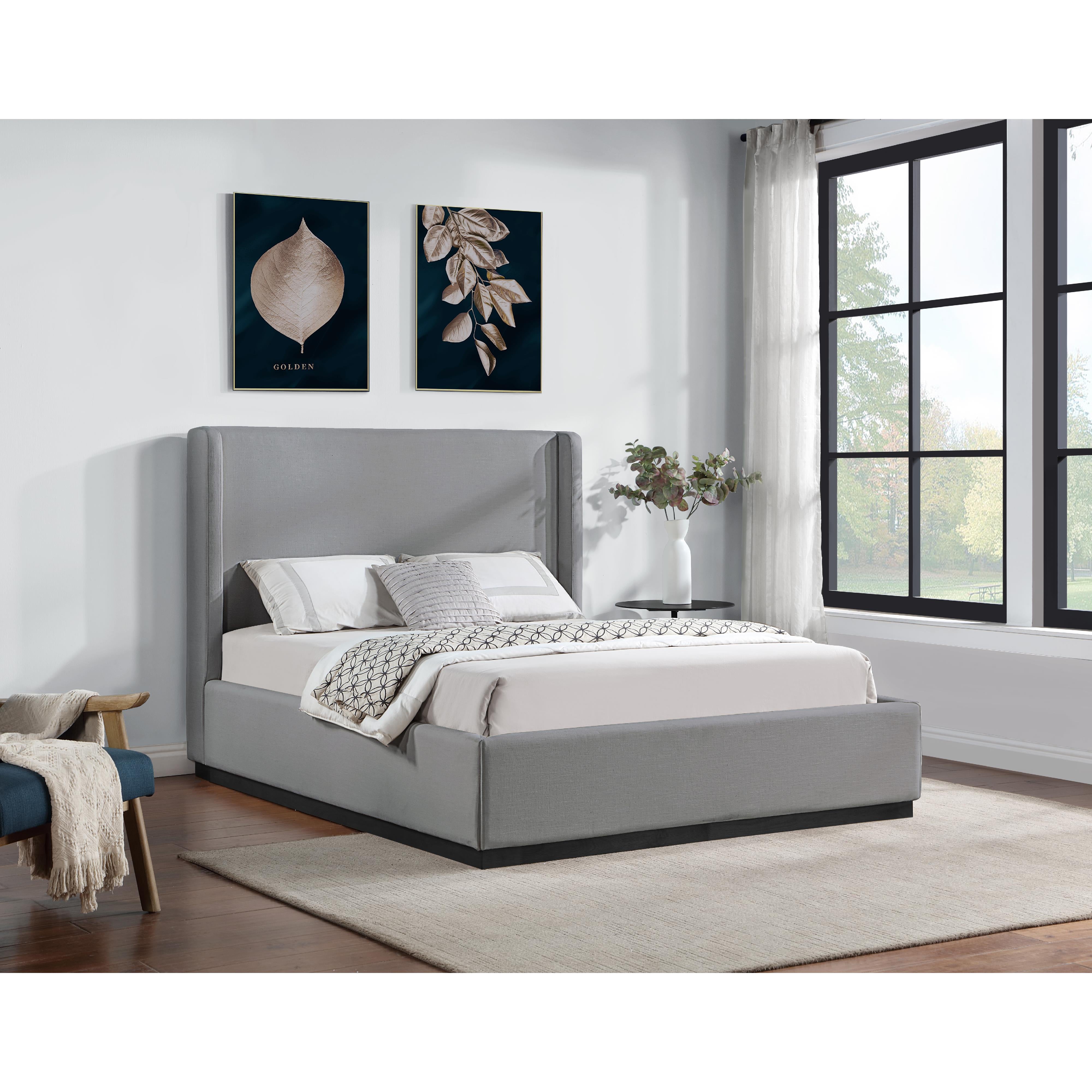 Meridian Flynn Grey Linen Textured Fabric King Bed
