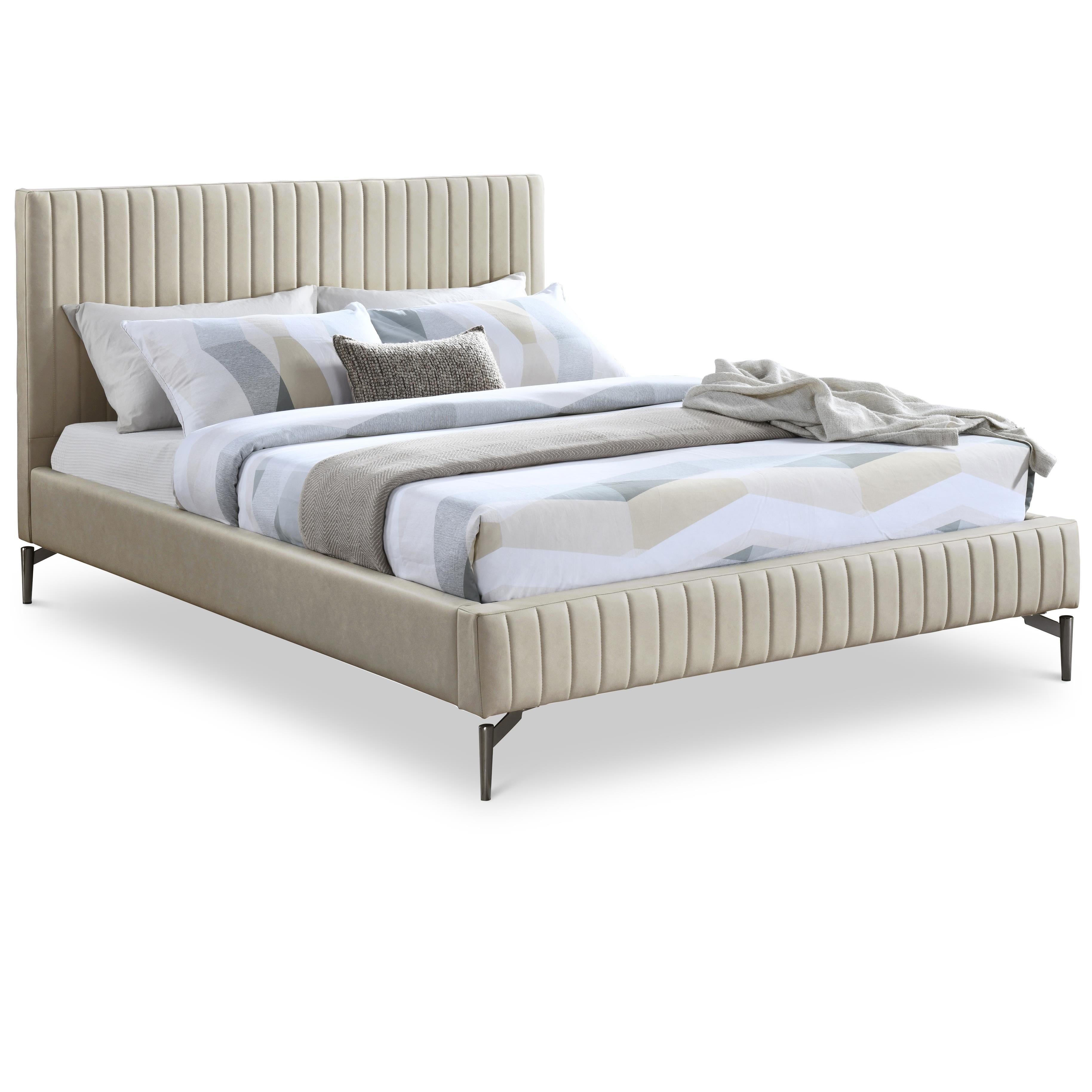 Meridian Gallo Beige Vegan Leather Queen Bed