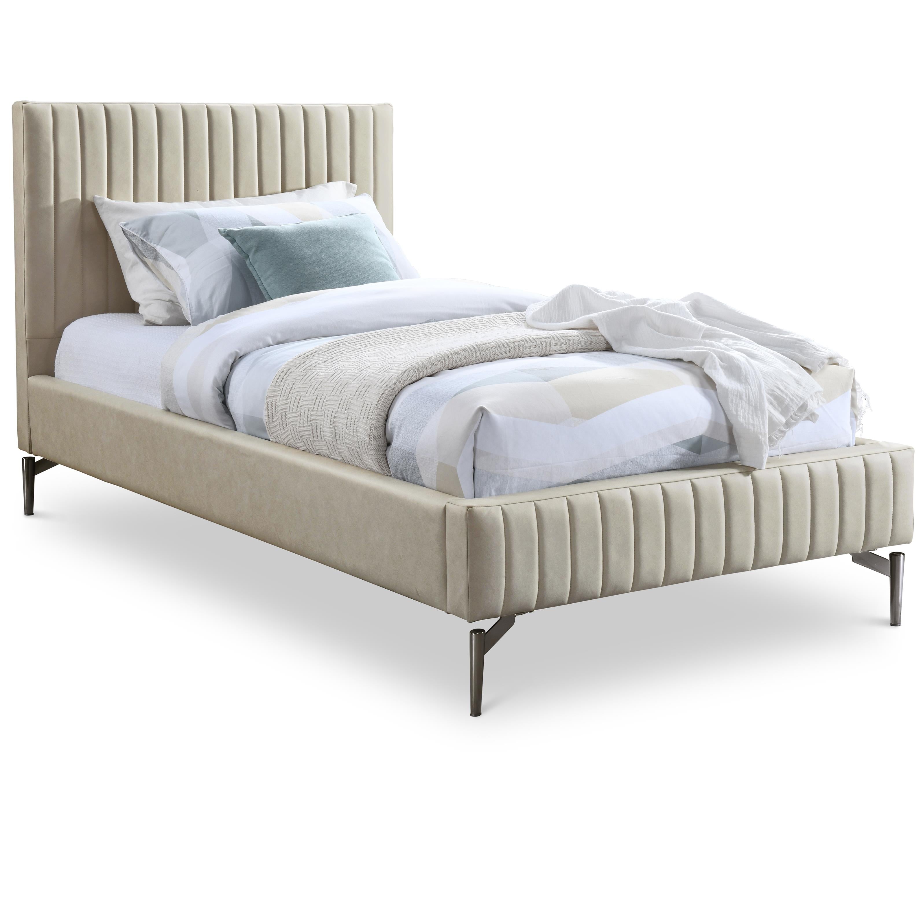 Meridian Gallo Beige Vegan Leather Twin Bed