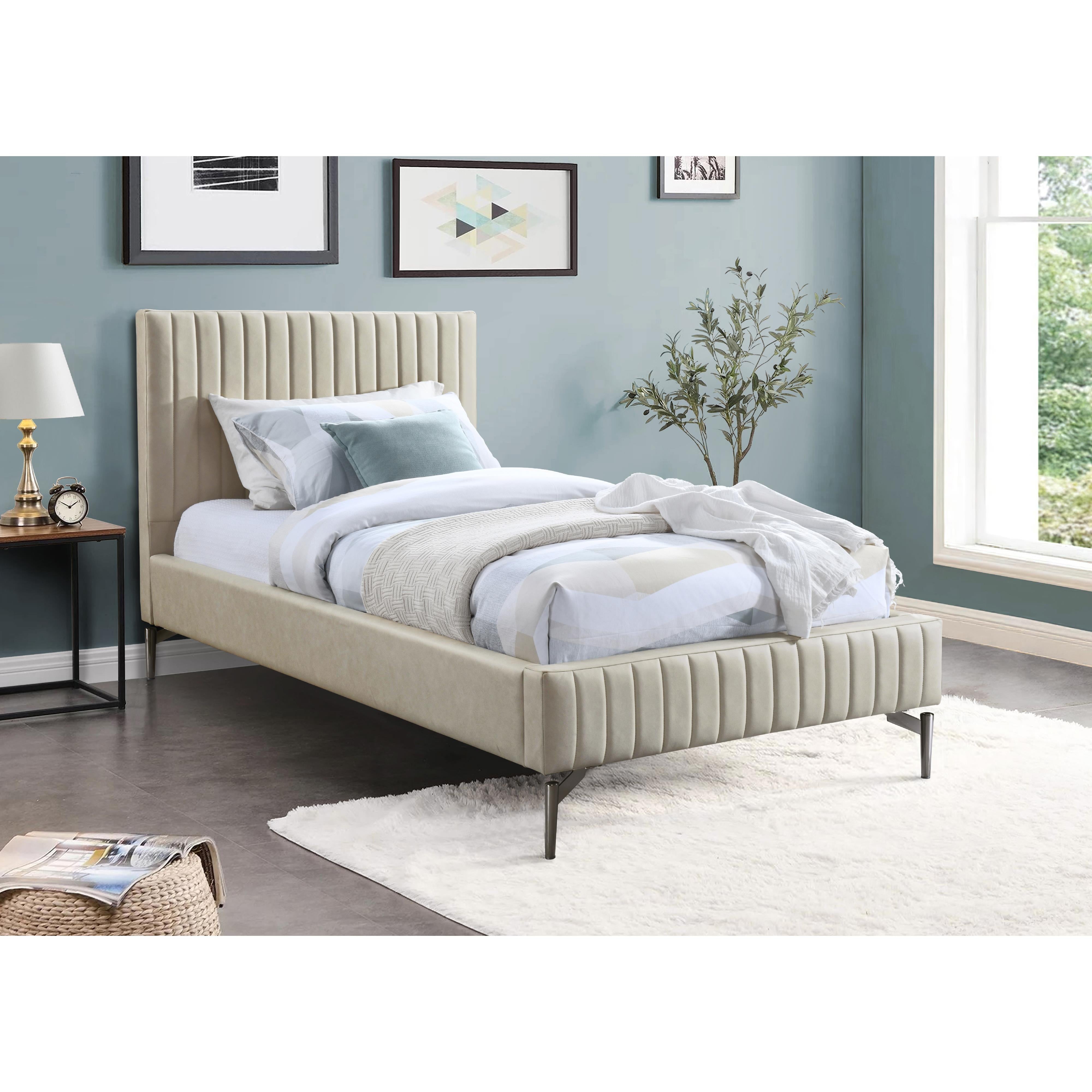 Meridian Gallo Beige Vegan Leather Twin Bed