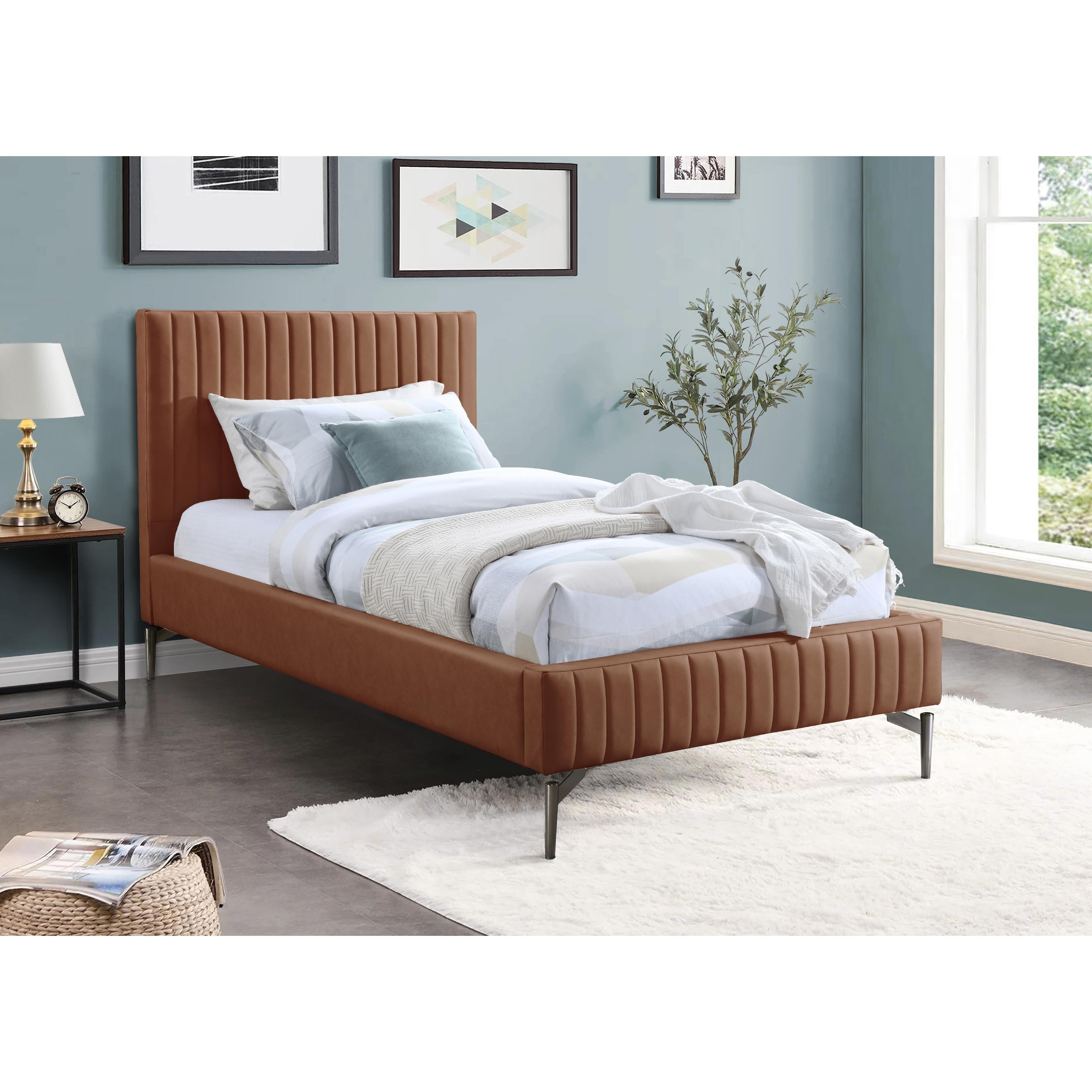Meridian Gallo Cognac Vegan Leather Twin Bed