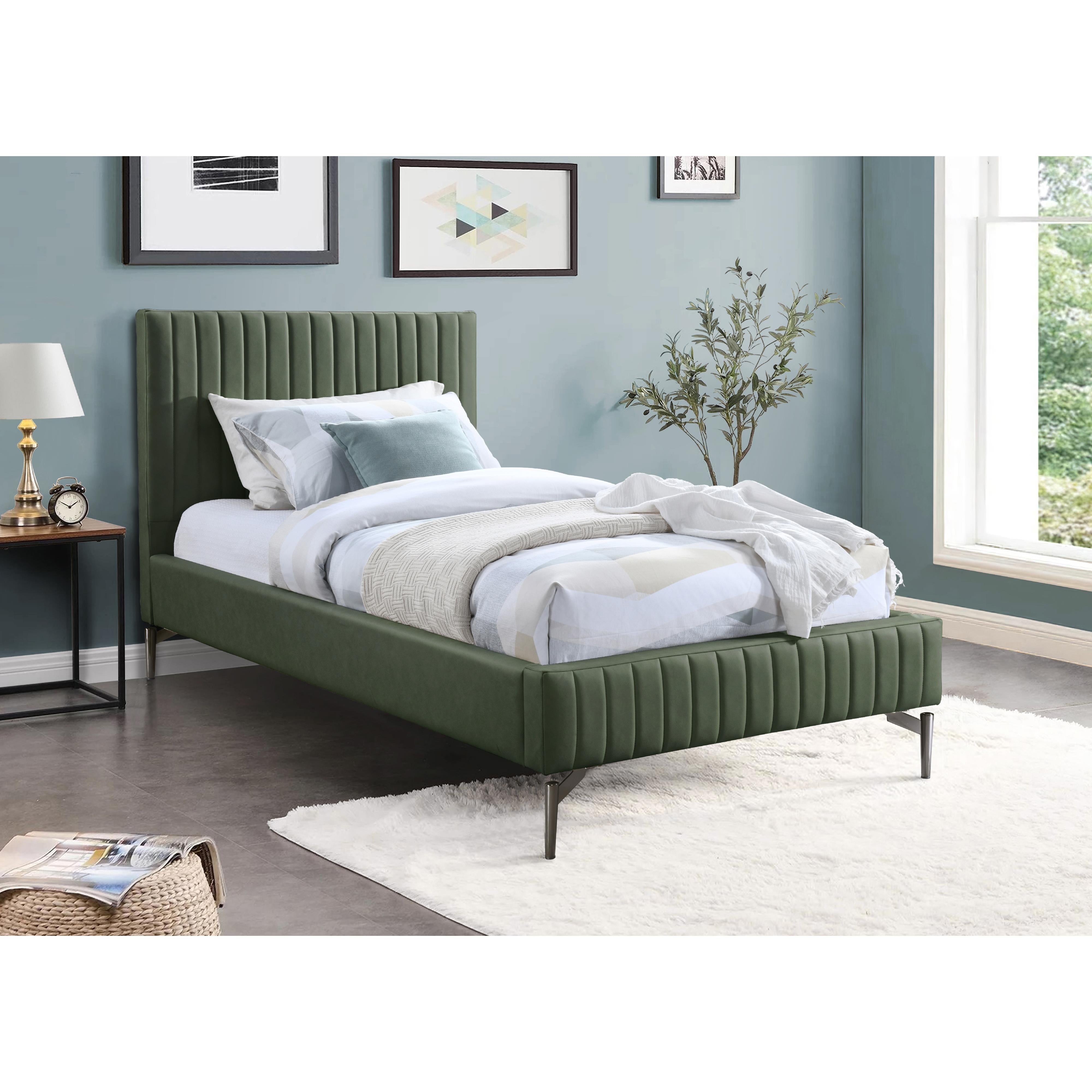 Meridian Gallo Green Vegan Leather Twin Bed