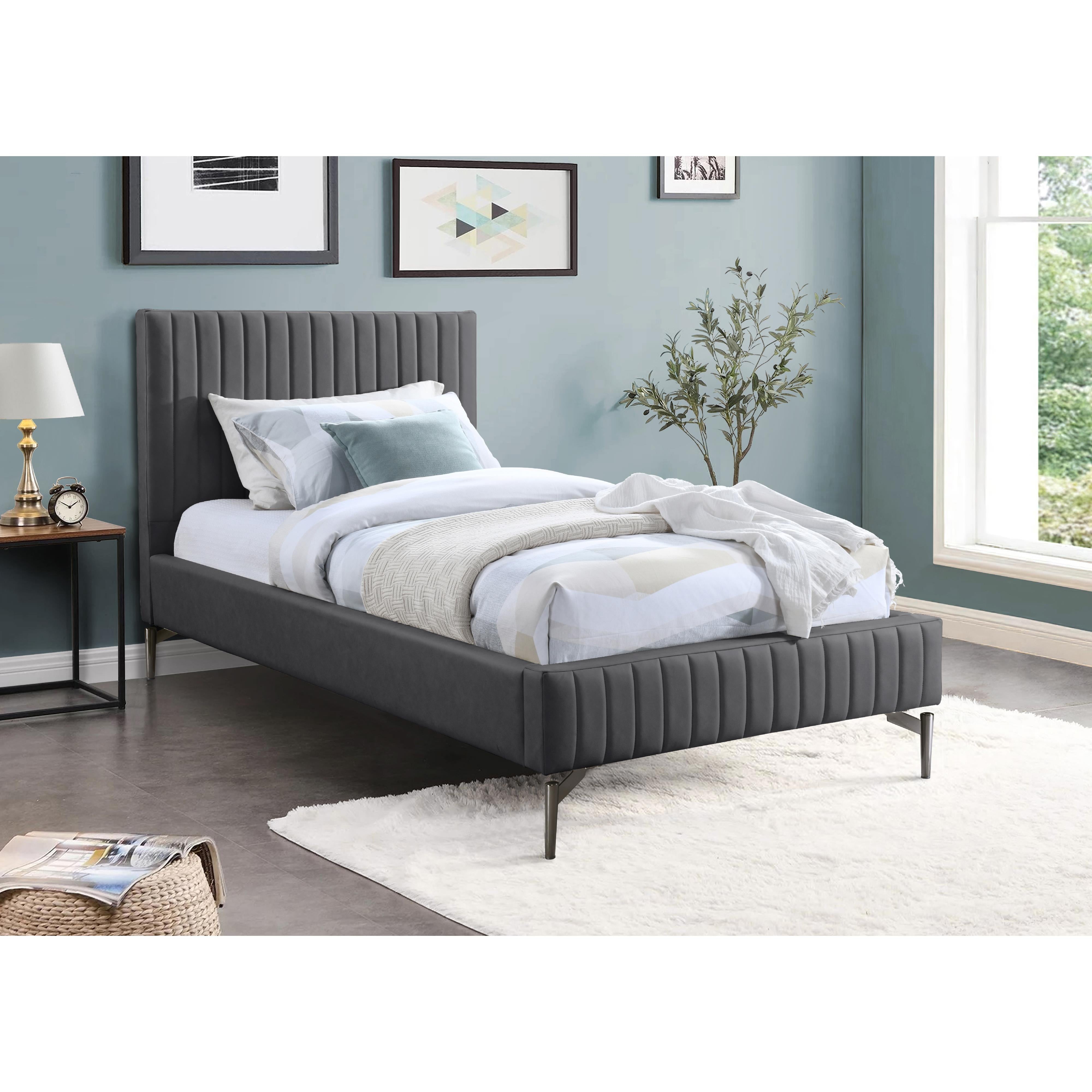 Meridian Gallo Dark Grey Vegan Leather Twin Bed