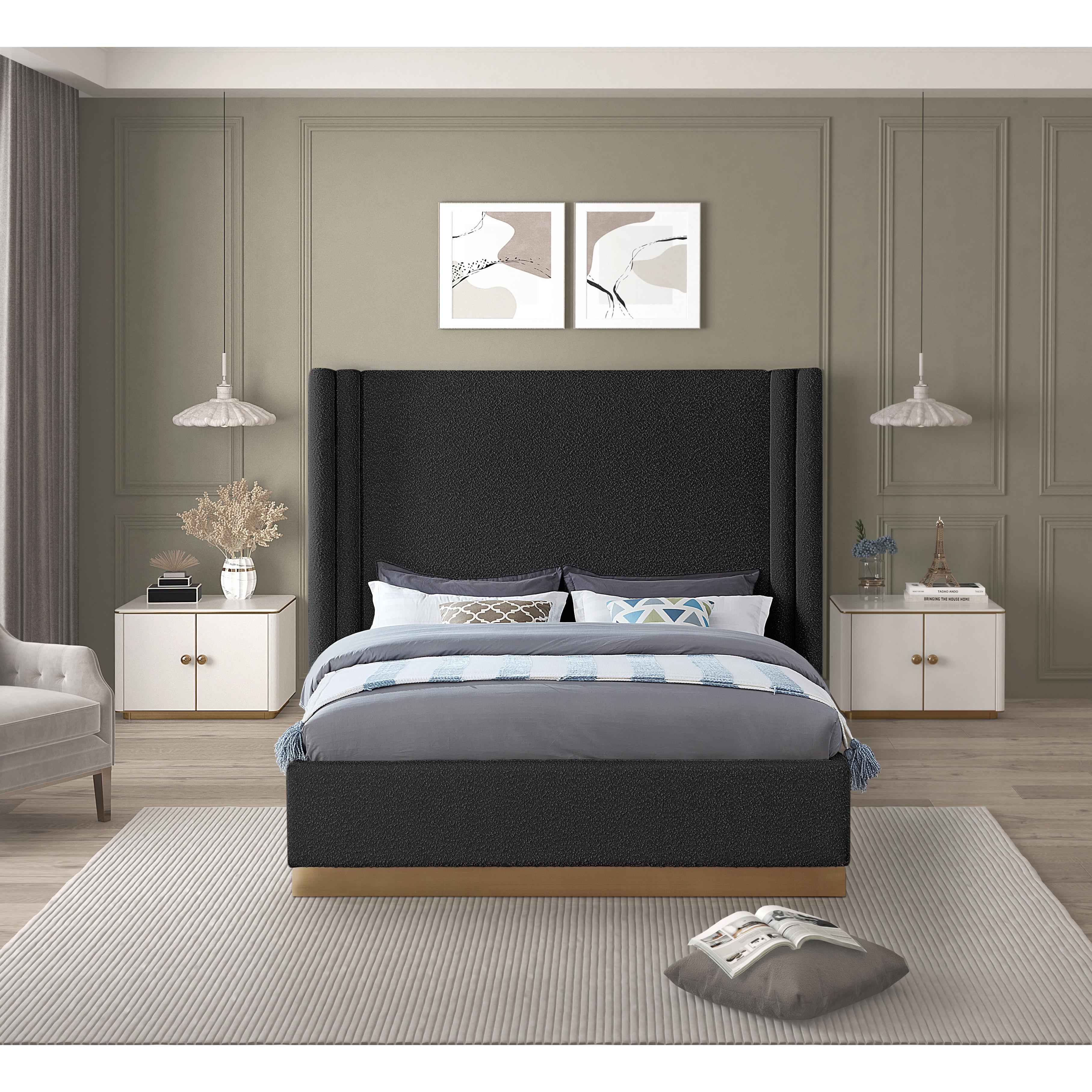 Meridian Halton Black Boucle Fabric King Bed (3 Boxes)
