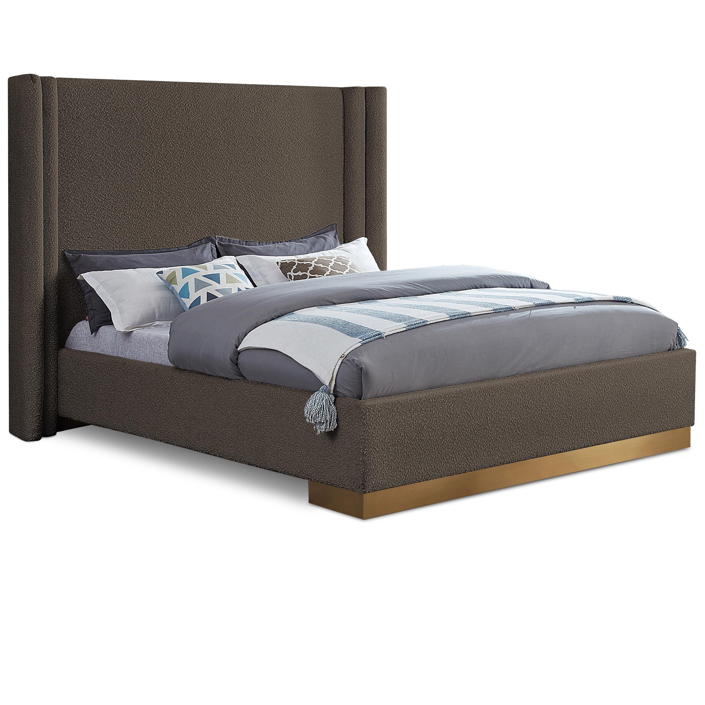 Meridian Halton Brown Boucle Fabric King Bed (3 Boxes)