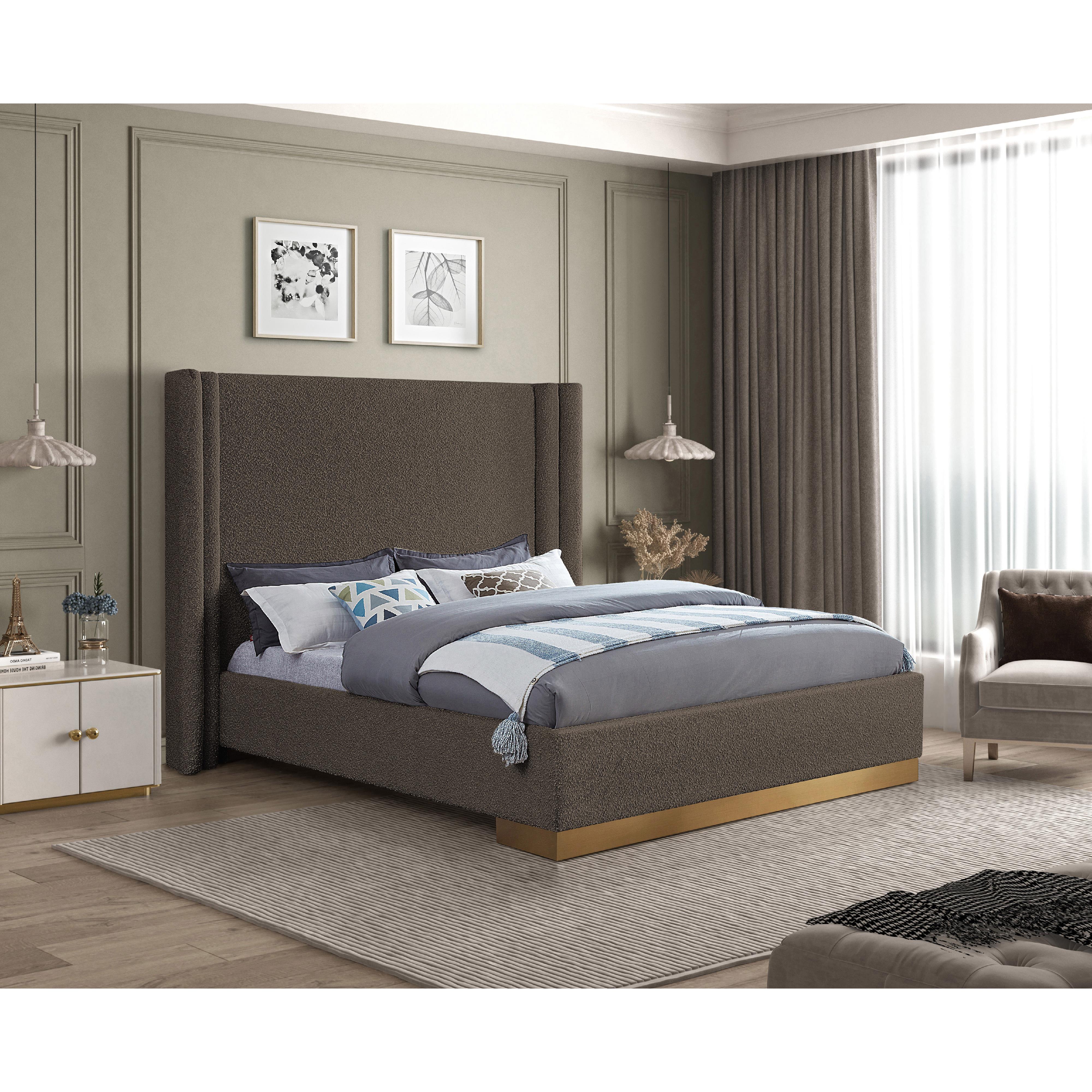Meridian Halton Brown Boucle Fabric King Bed (3 Boxes)