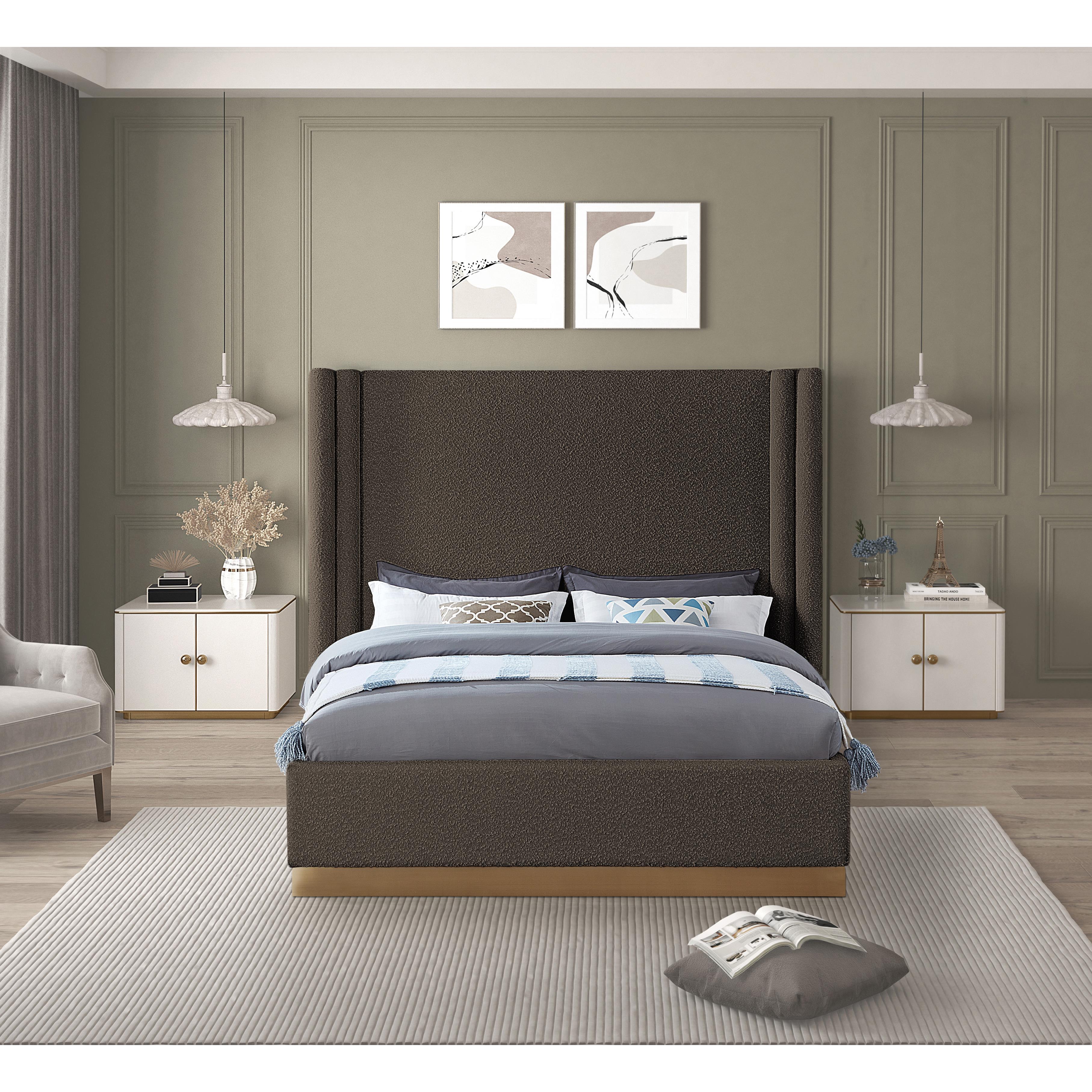 Meridian Halton Brown Boucle Fabric King Bed (3 Boxes)