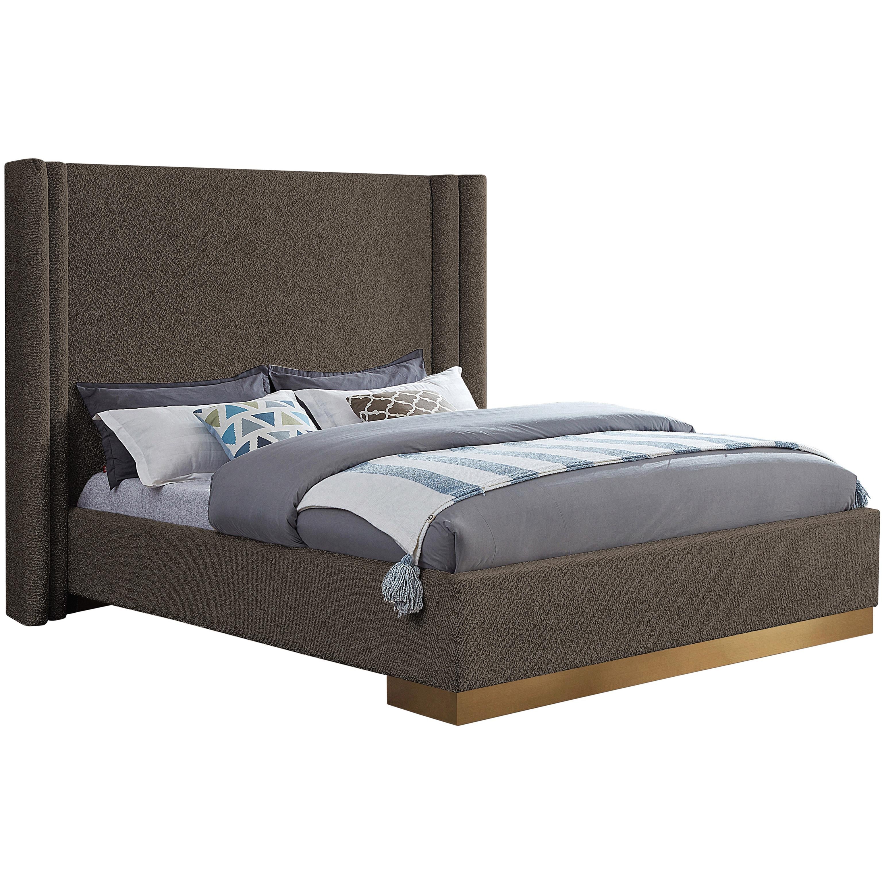 Meridian Halton Brown Boucle Fabric King Bed (3 Boxes)