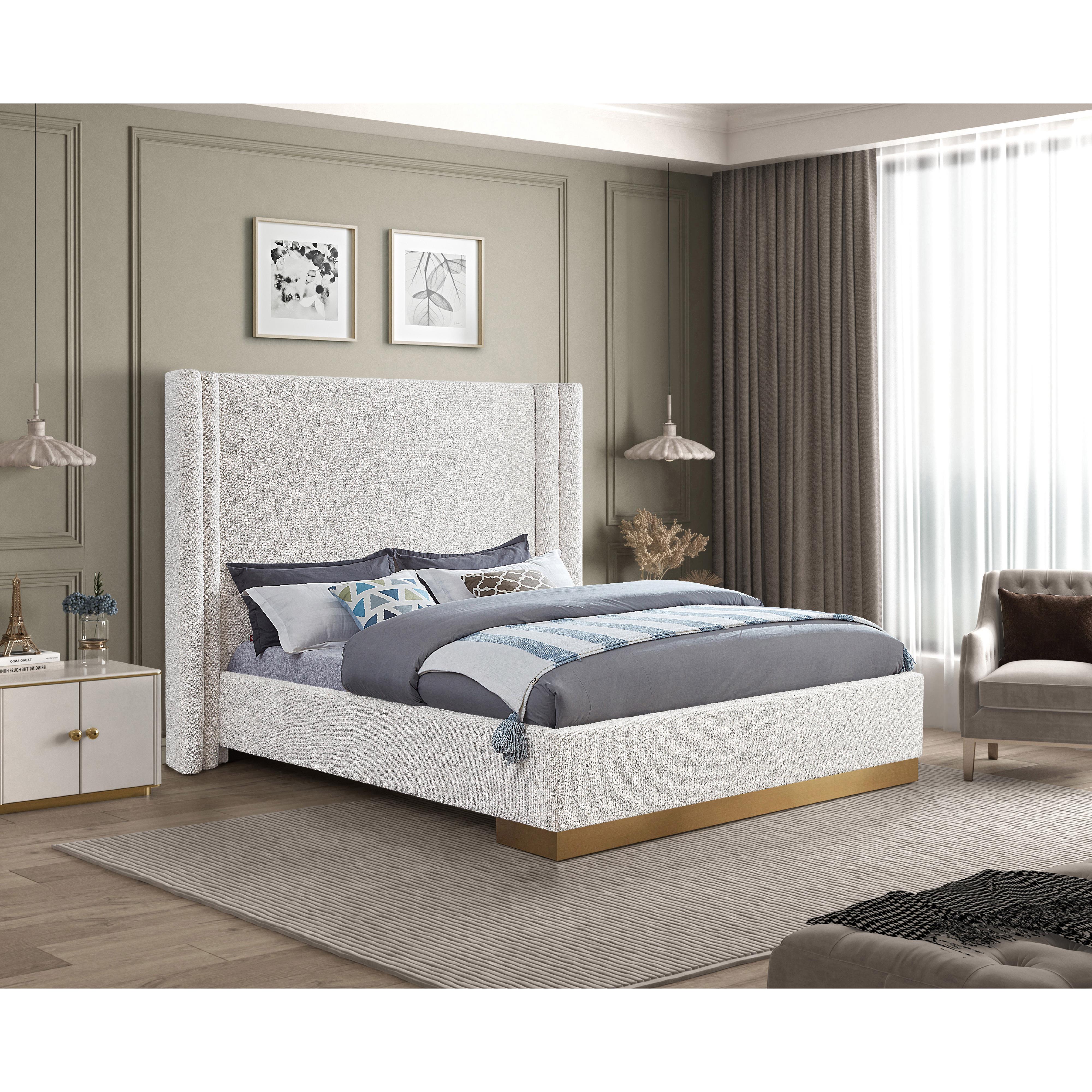 Meridian Halton Cream Boucle Fabric Queen Bed (3 Boxes)