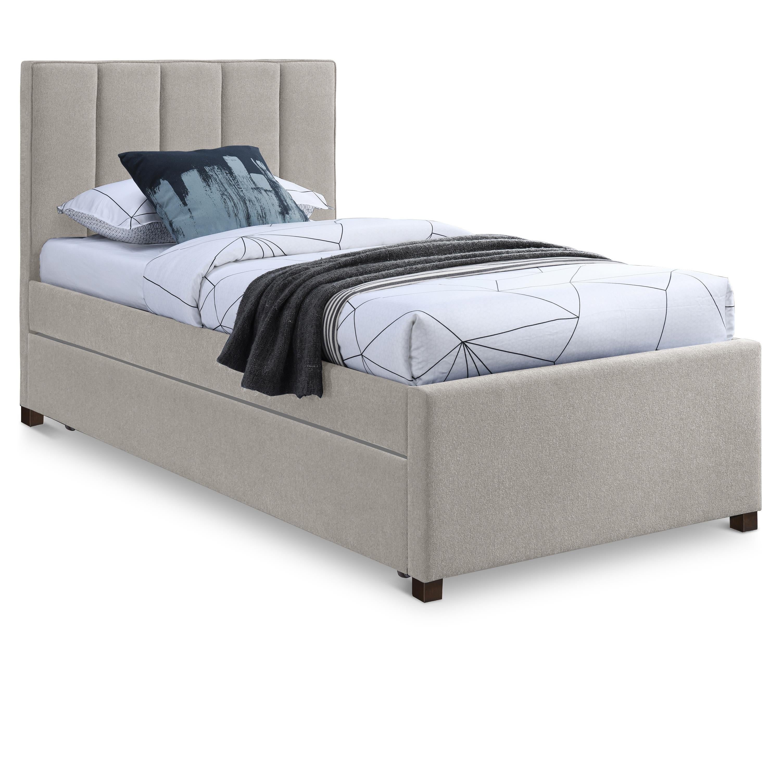 Meridian Harper Beige Linen Textured Fabric Twin Trundle Bed