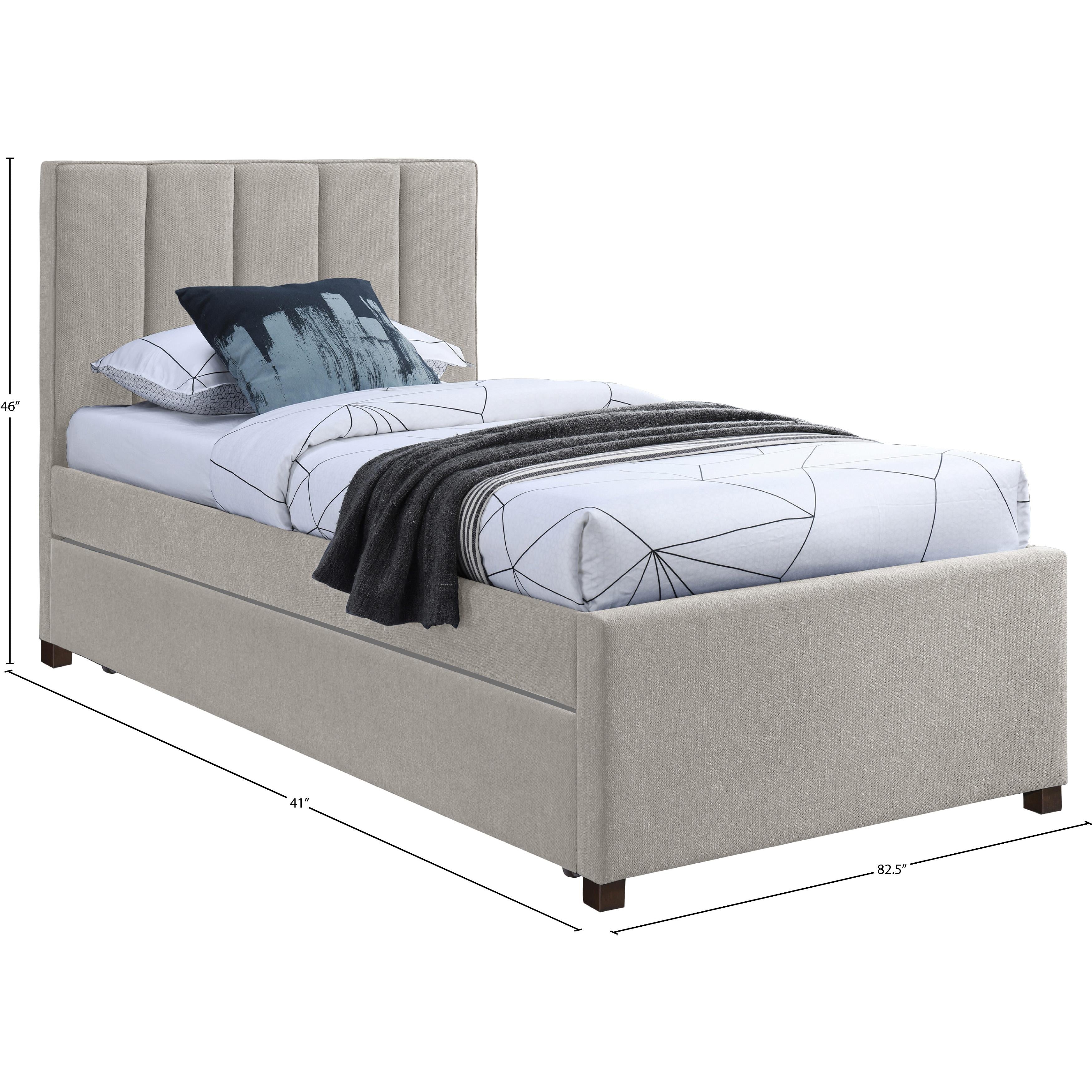 Meridian Harper Beige Linen Textured Fabric Twin Trundle Bed