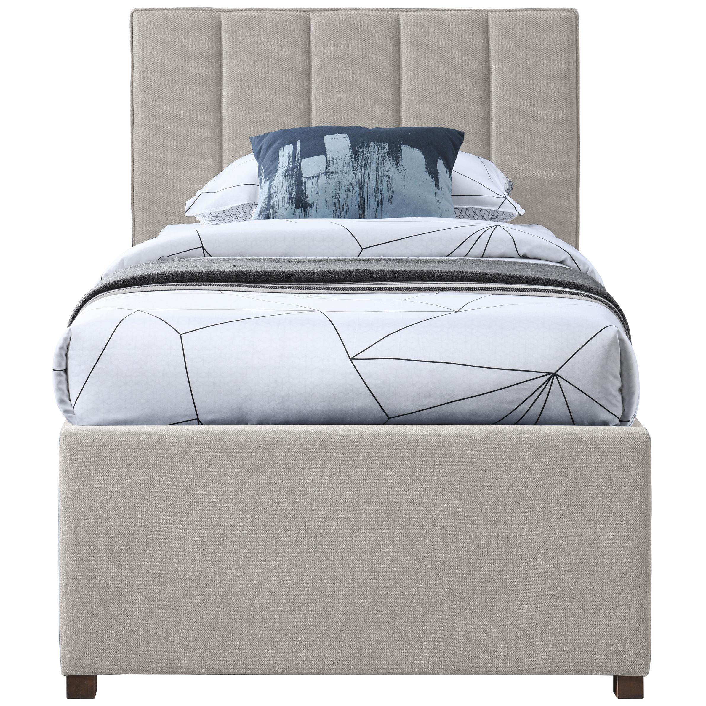Meridian Harper Beige Linen Textured Fabric Twin Trundle Bed