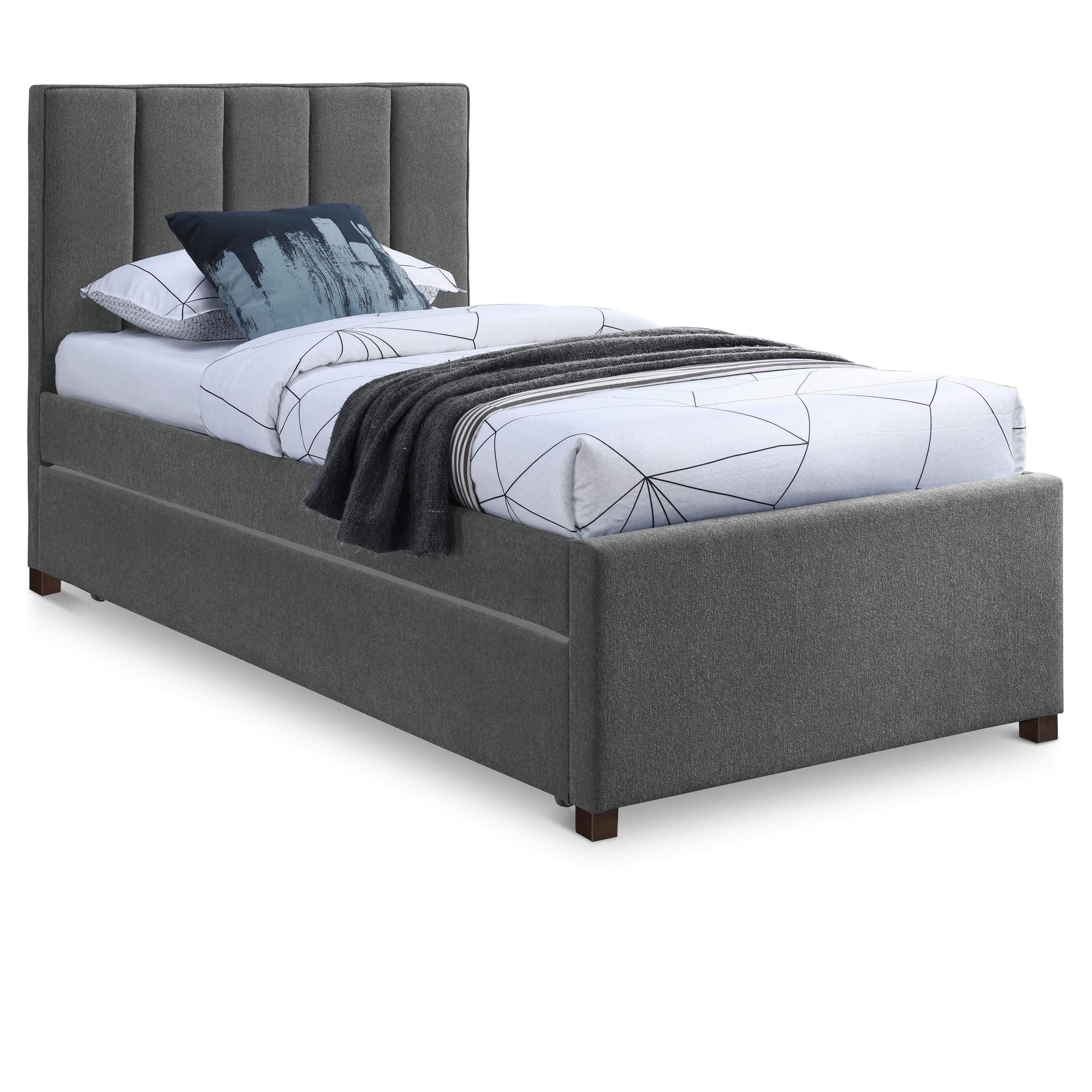 Meridian Harper Grey Linen Textured Fabric Twin Trundle Bed