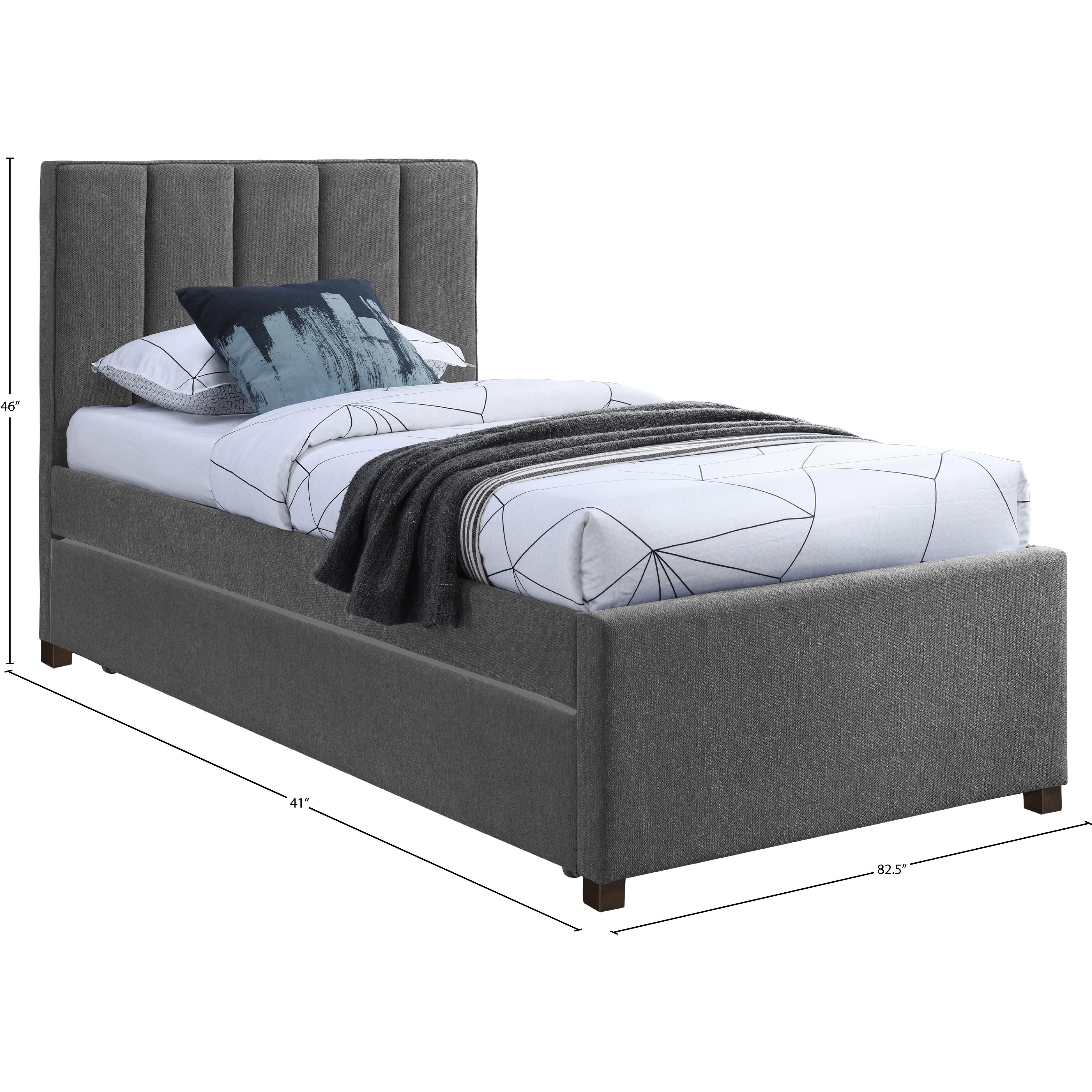 Meridian Harper Grey Linen Textured Fabric Twin Trundle Bed