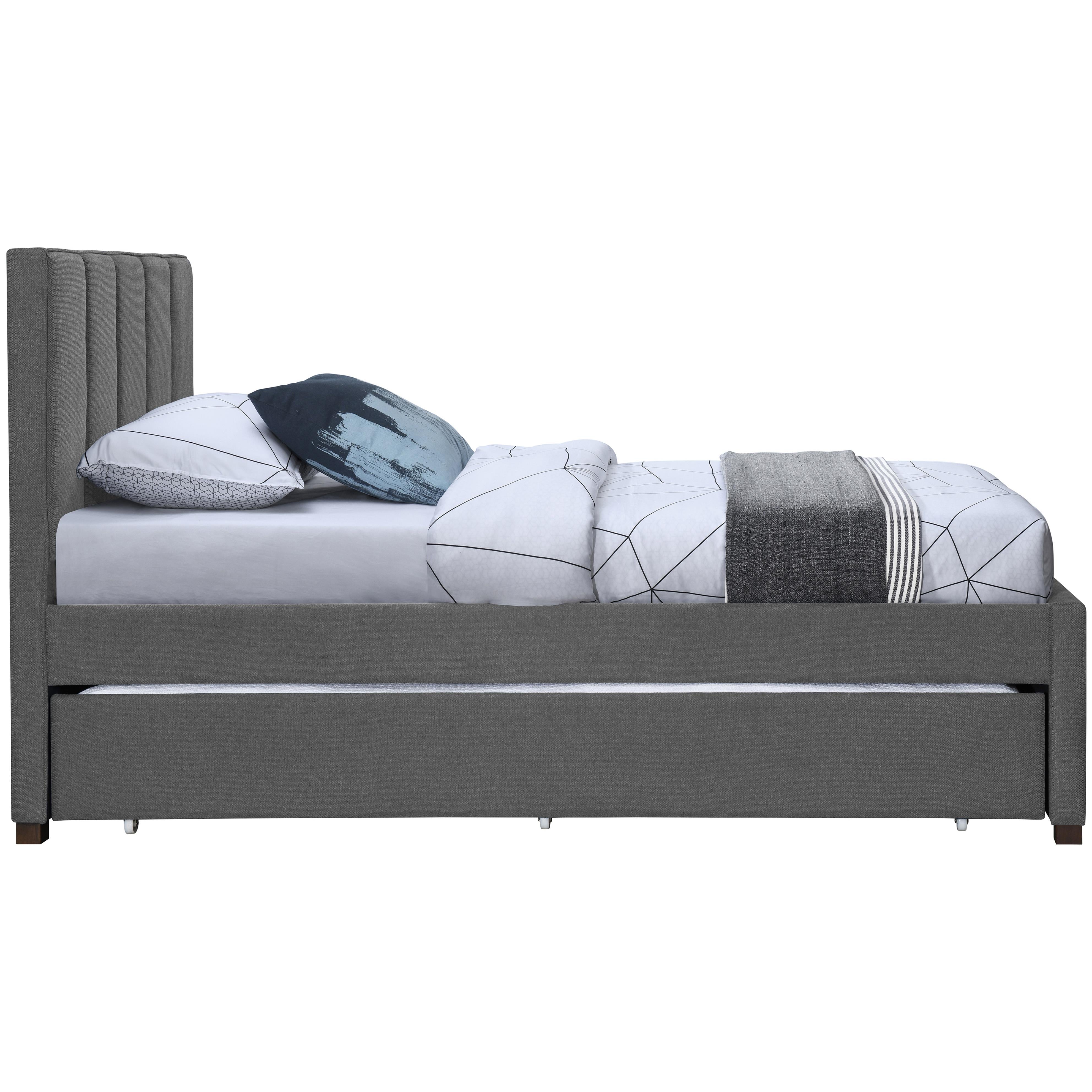 Meridian Harper Grey Linen Textured Fabric Twin Trundle Bed
