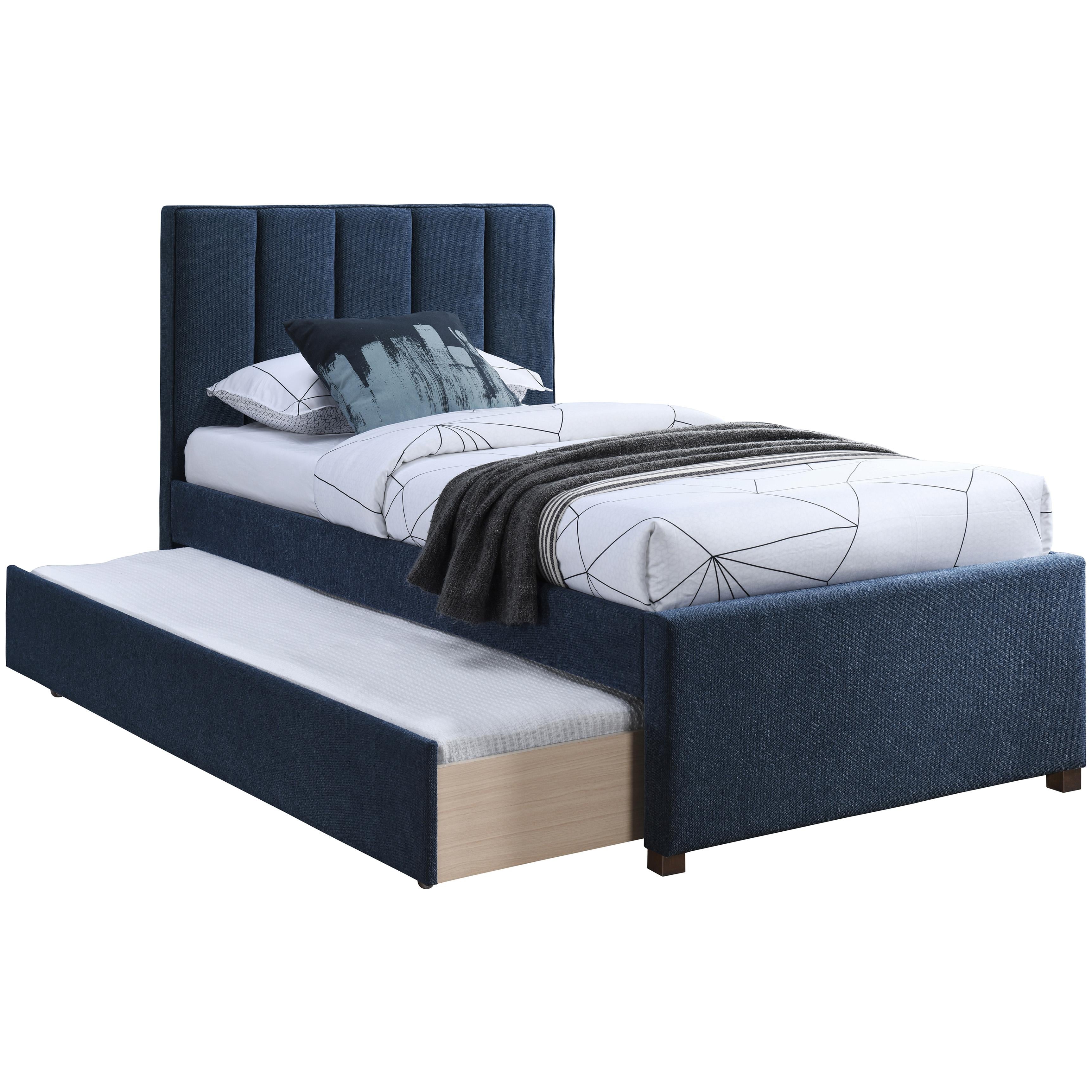 Meridian Harper Navy Linen Textured Fabric Twin Trundle Bed