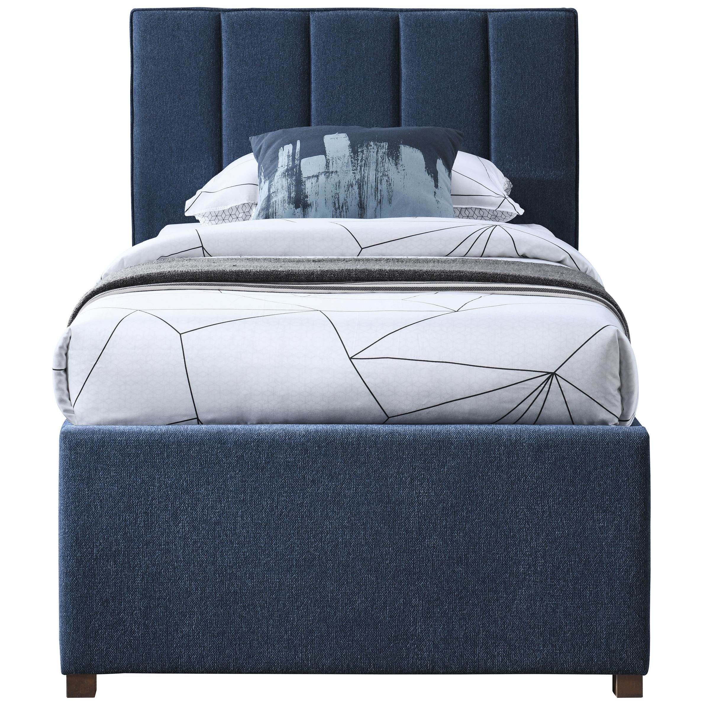 Meridian Harper Navy Linen Textured Fabric Twin Trundle Bed
