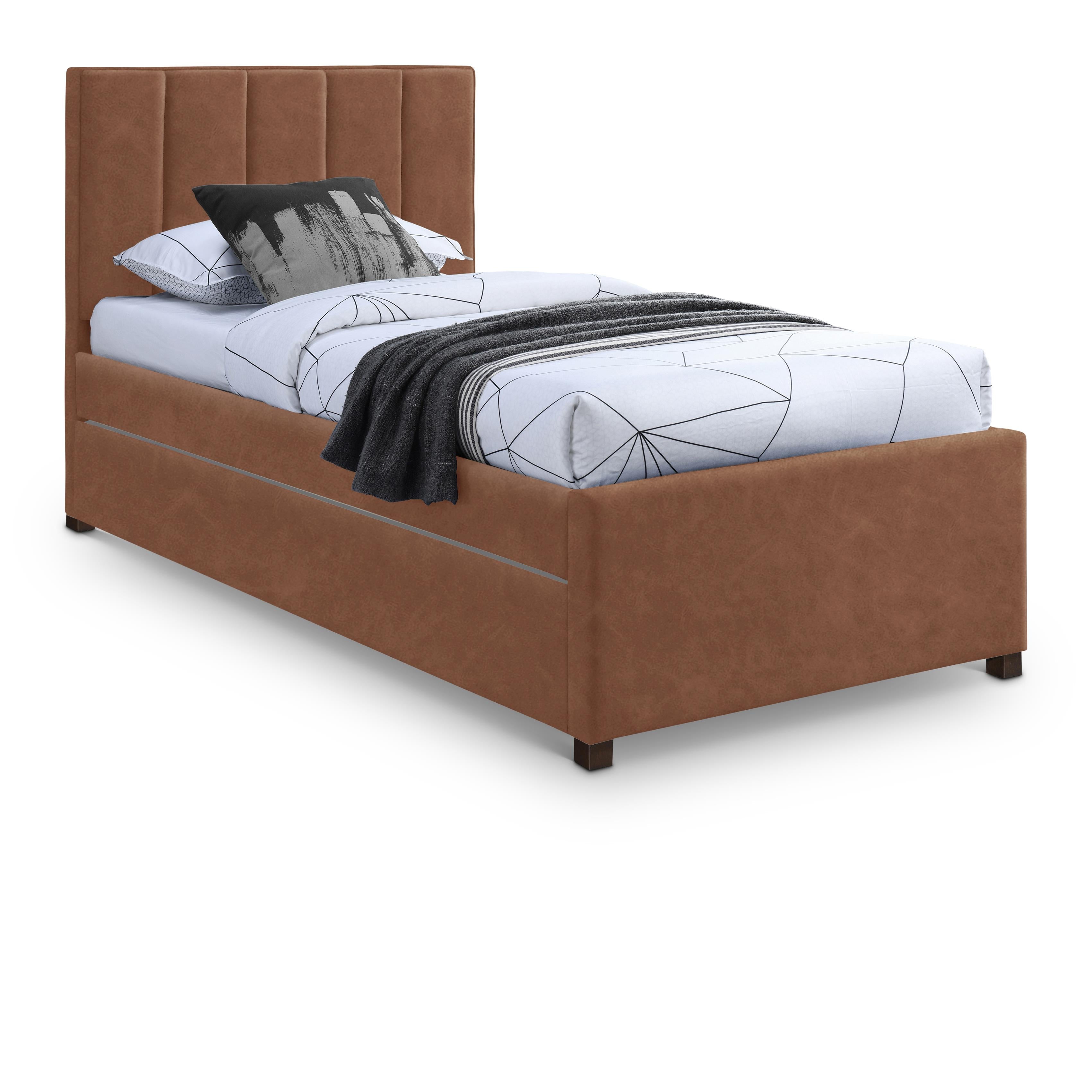 Meridian Hudson Cognac Vegan Leather Twin Trundle Bed
