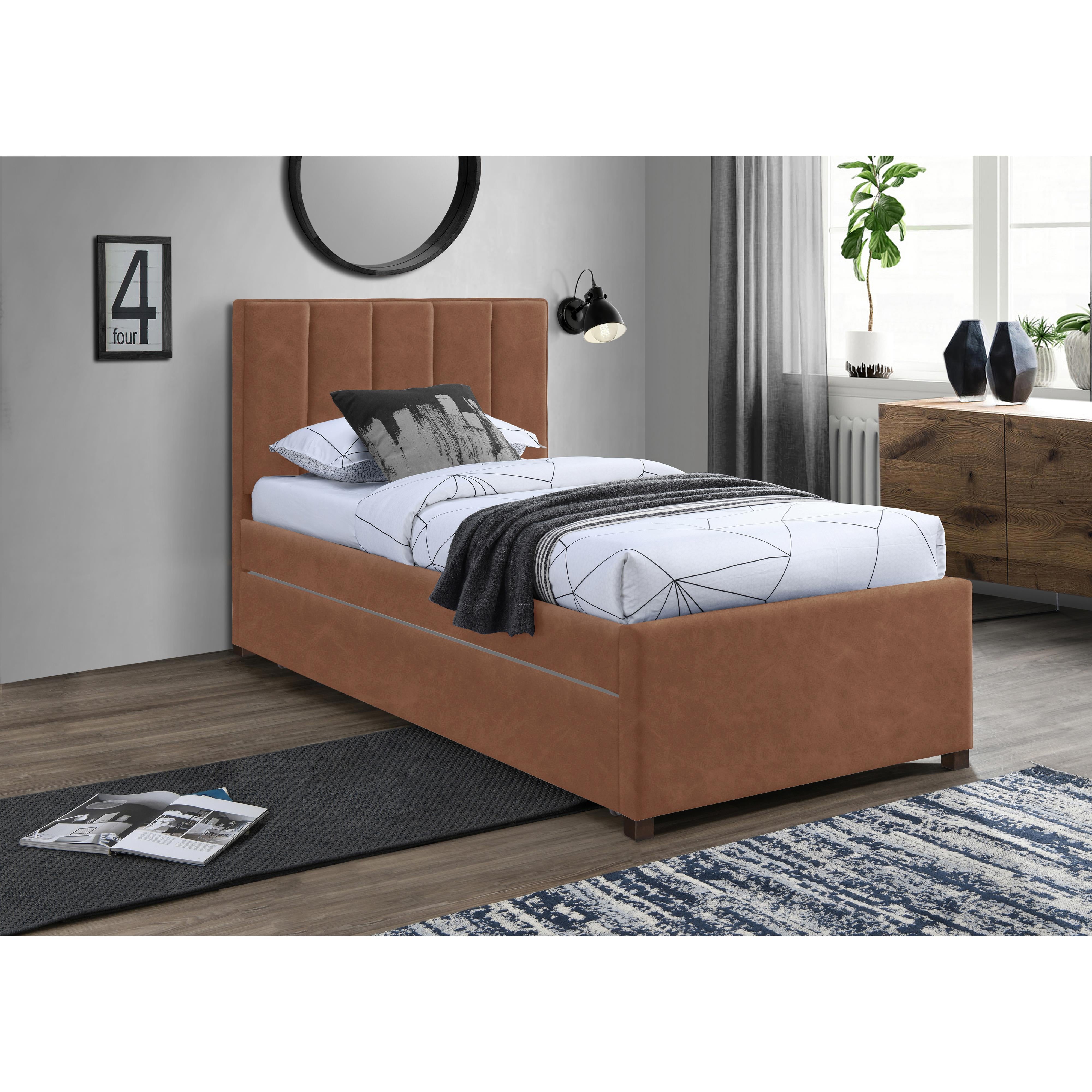 Meridian Hudson Cognac Vegan Leather Twin Trundle Bed