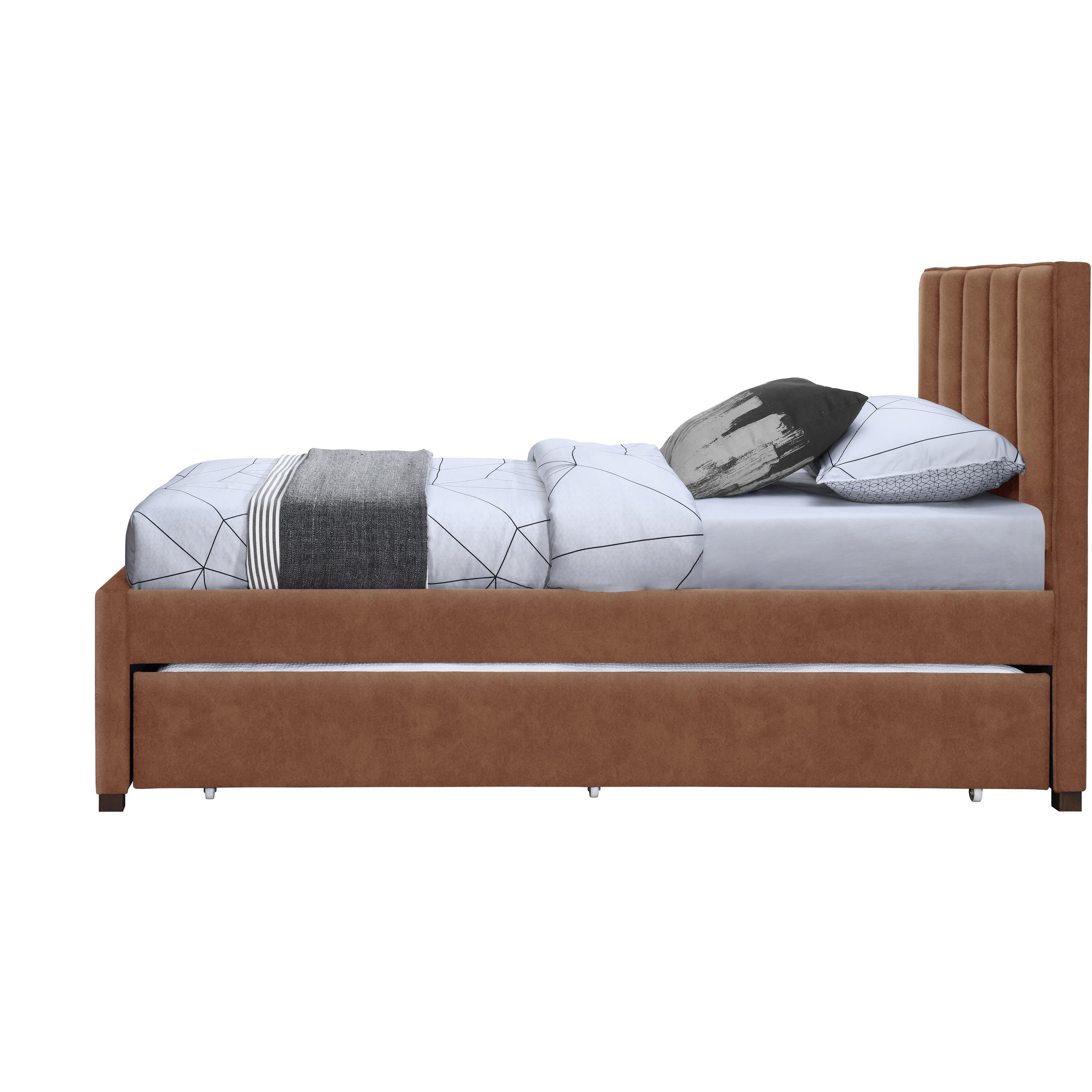 Meridian Hudson Cognac Vegan Leather Twin Trundle Bed