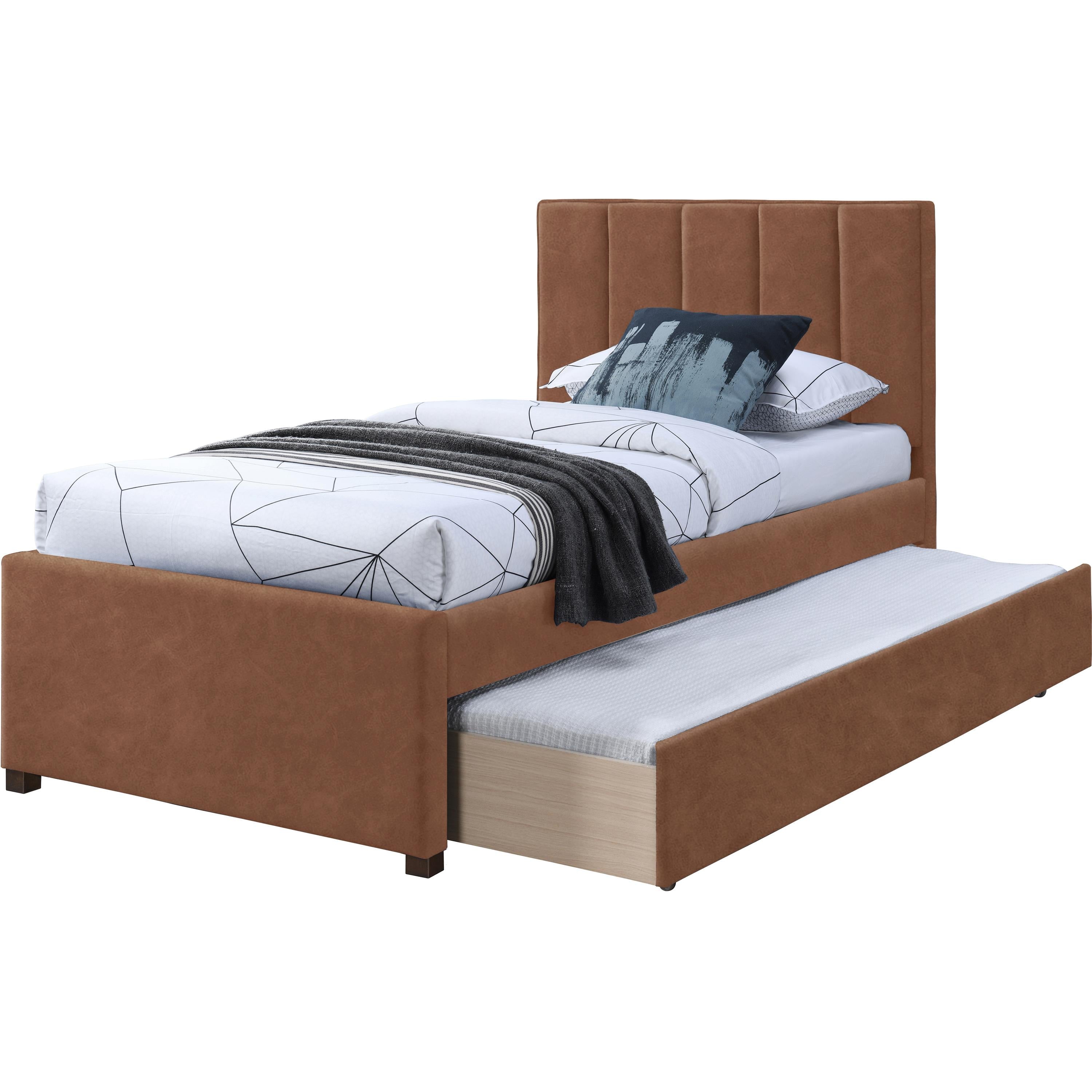 Meridian Hudson Cognac Vegan Leather Twin Trundle Bed