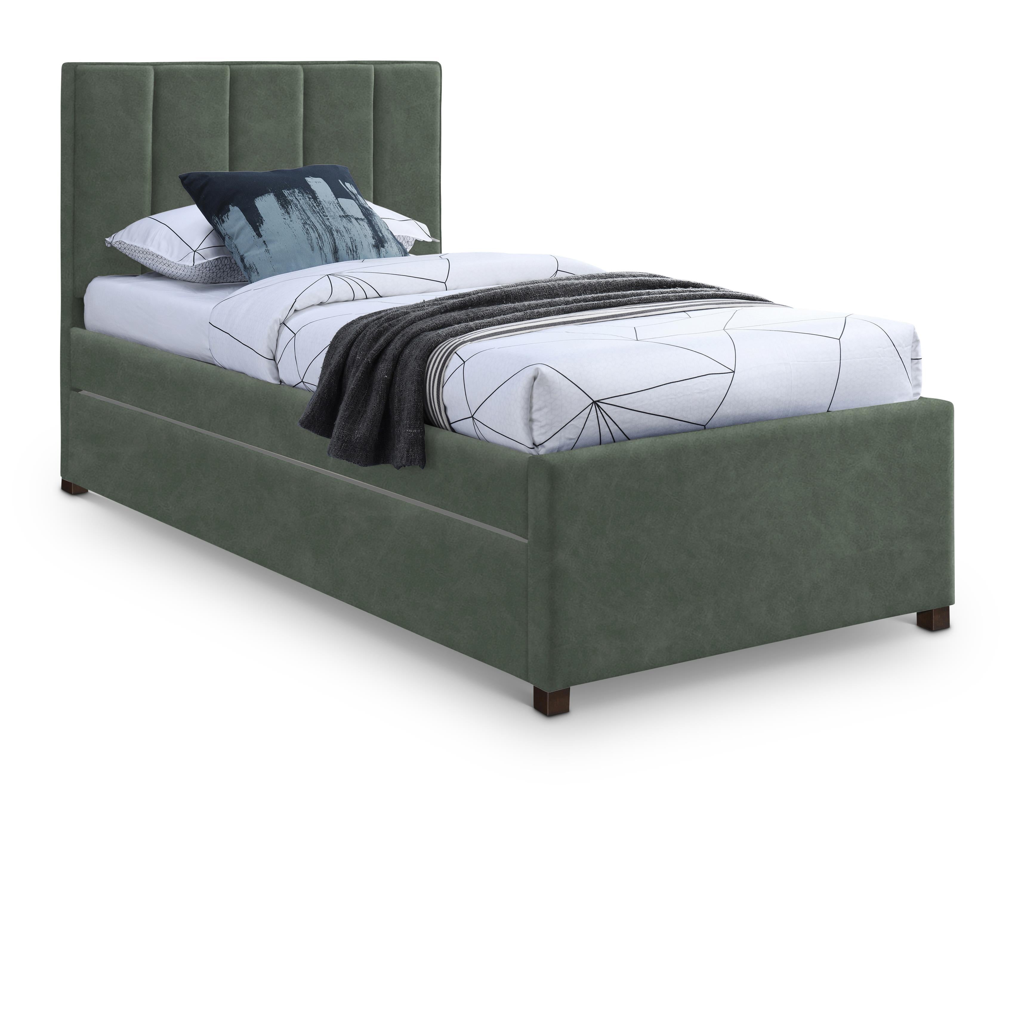 Meridian Hudson Green Vegan Leather Twin Trundle Bed