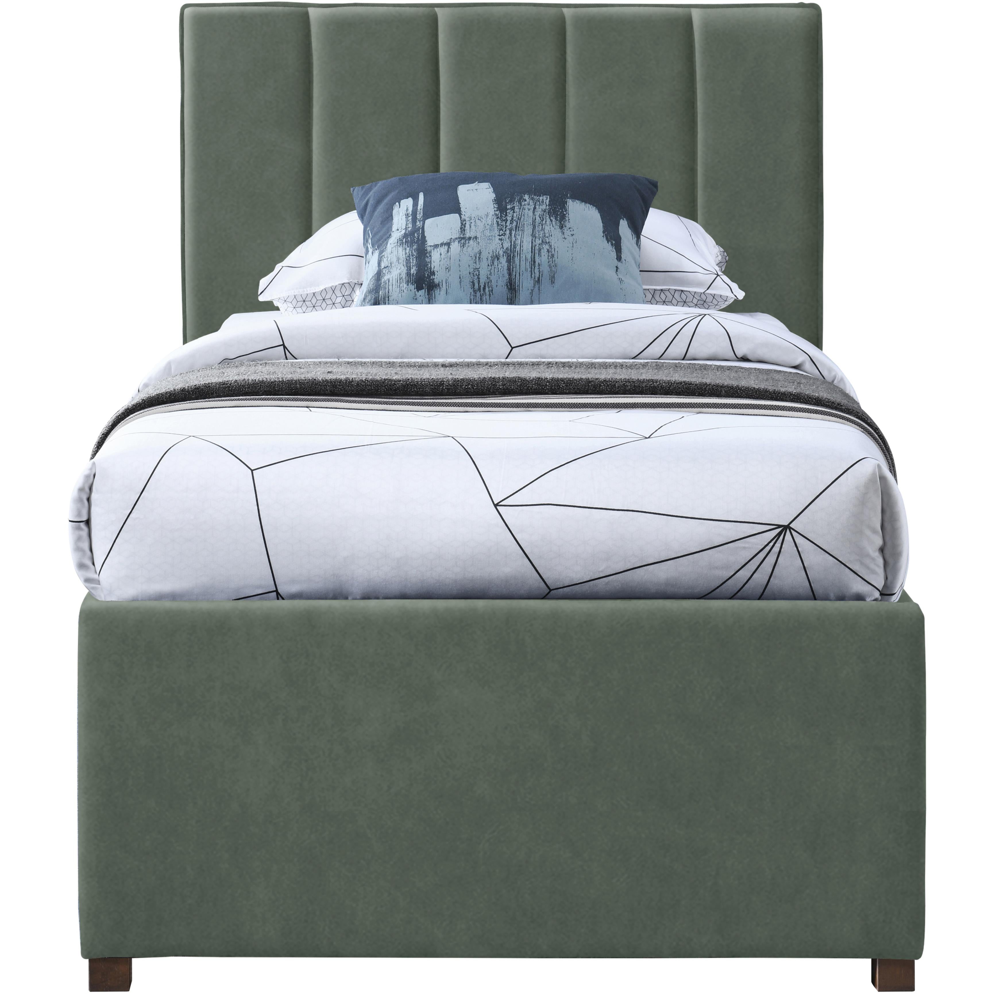 Meridian Hudson Green Vegan Leather Twin Trundle Bed