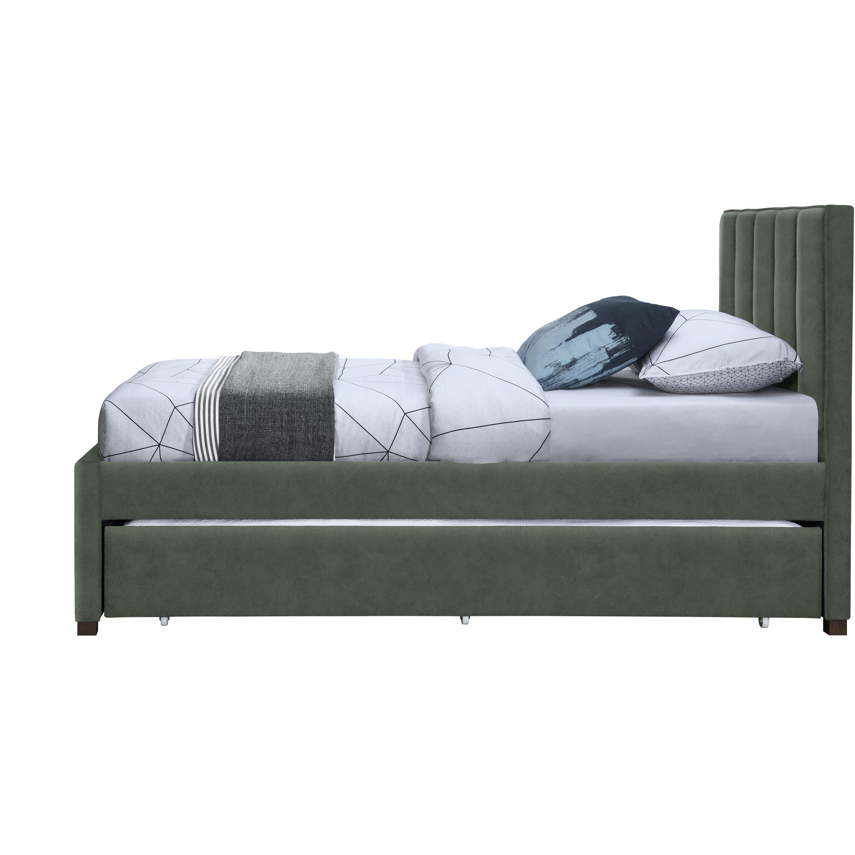 Meridian Hudson Green Vegan Leather Twin Trundle Bed