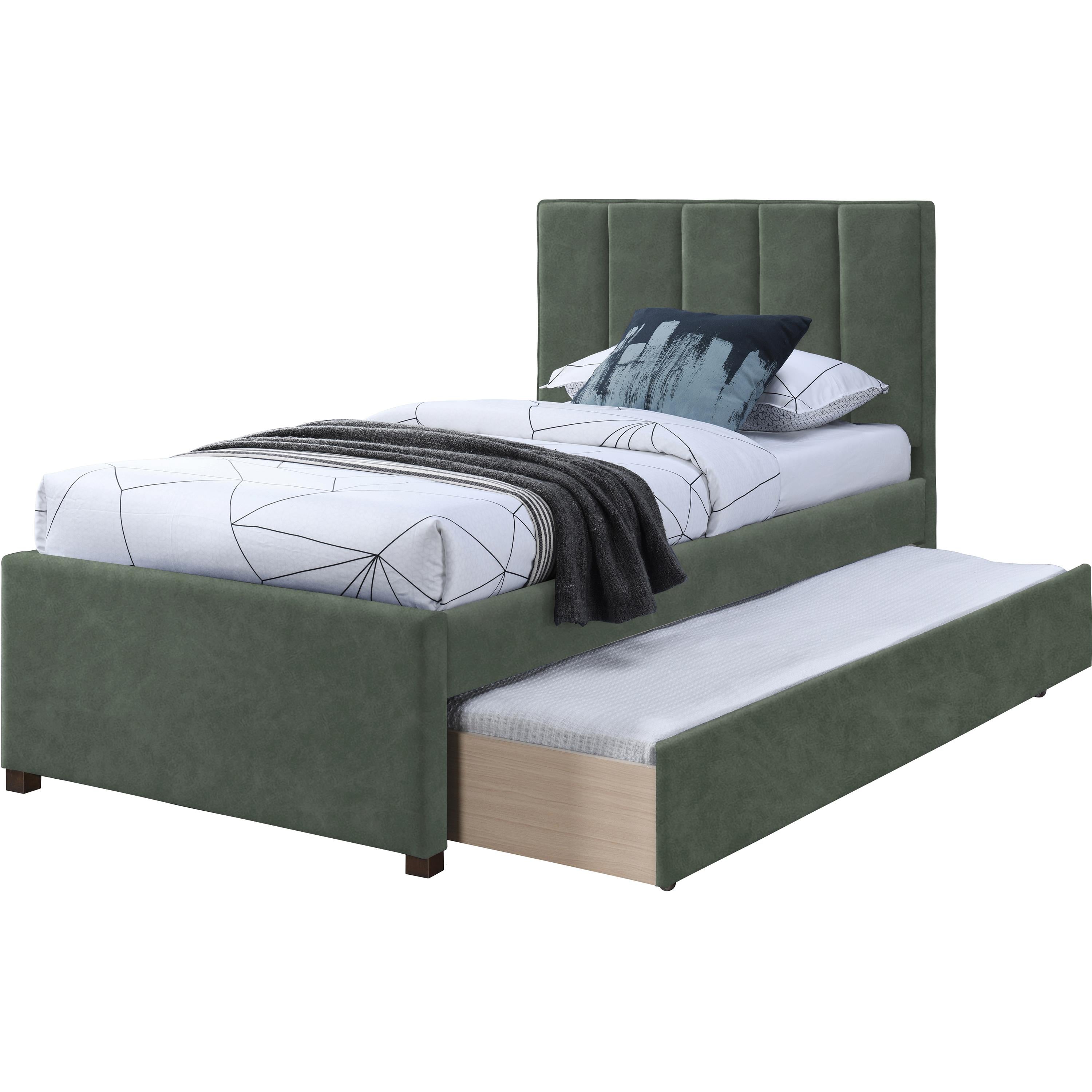 Meridian Hudson Green Vegan Leather Twin Trundle Bed