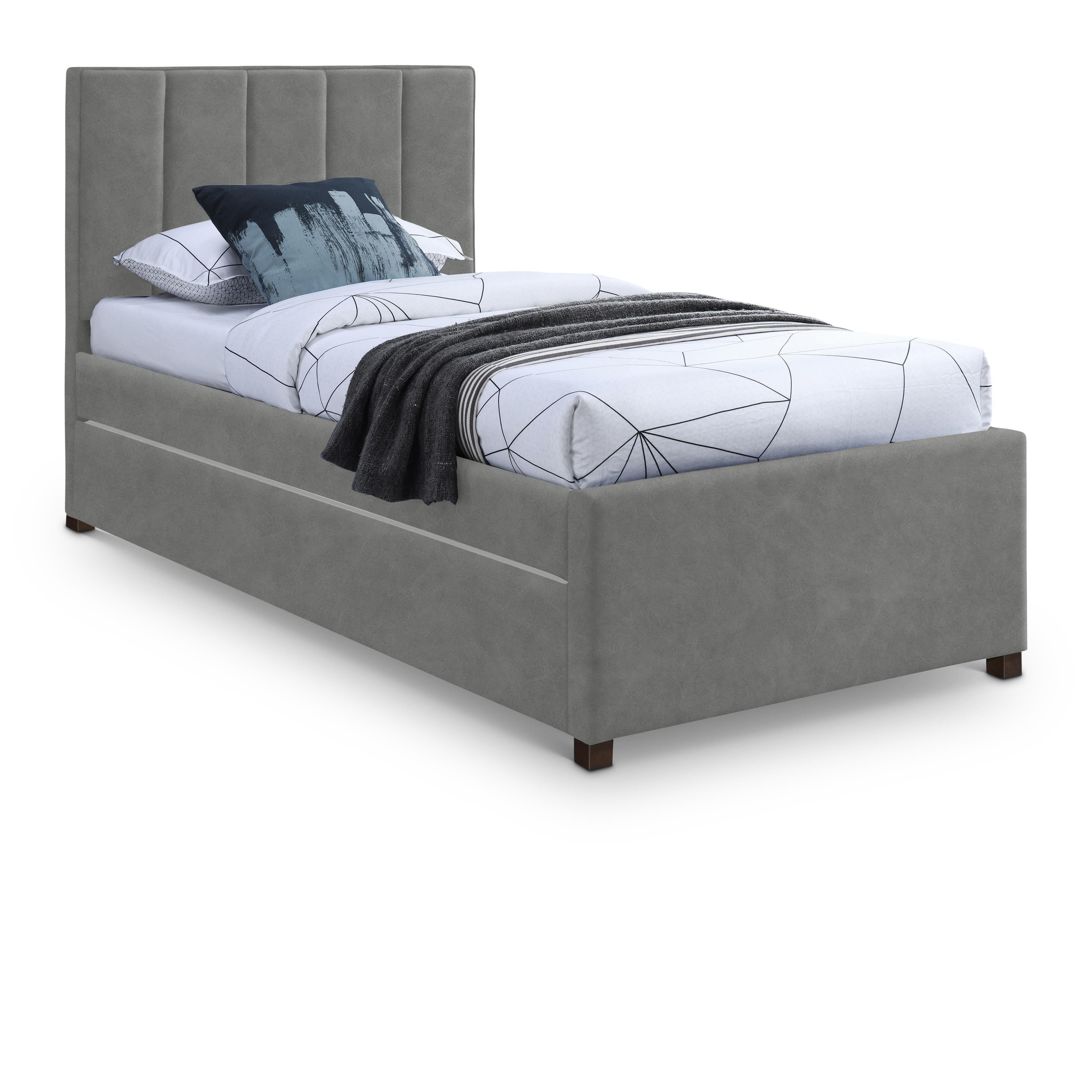 Meridian Hudson Grey Vegan Leather Twin Trundle Bed