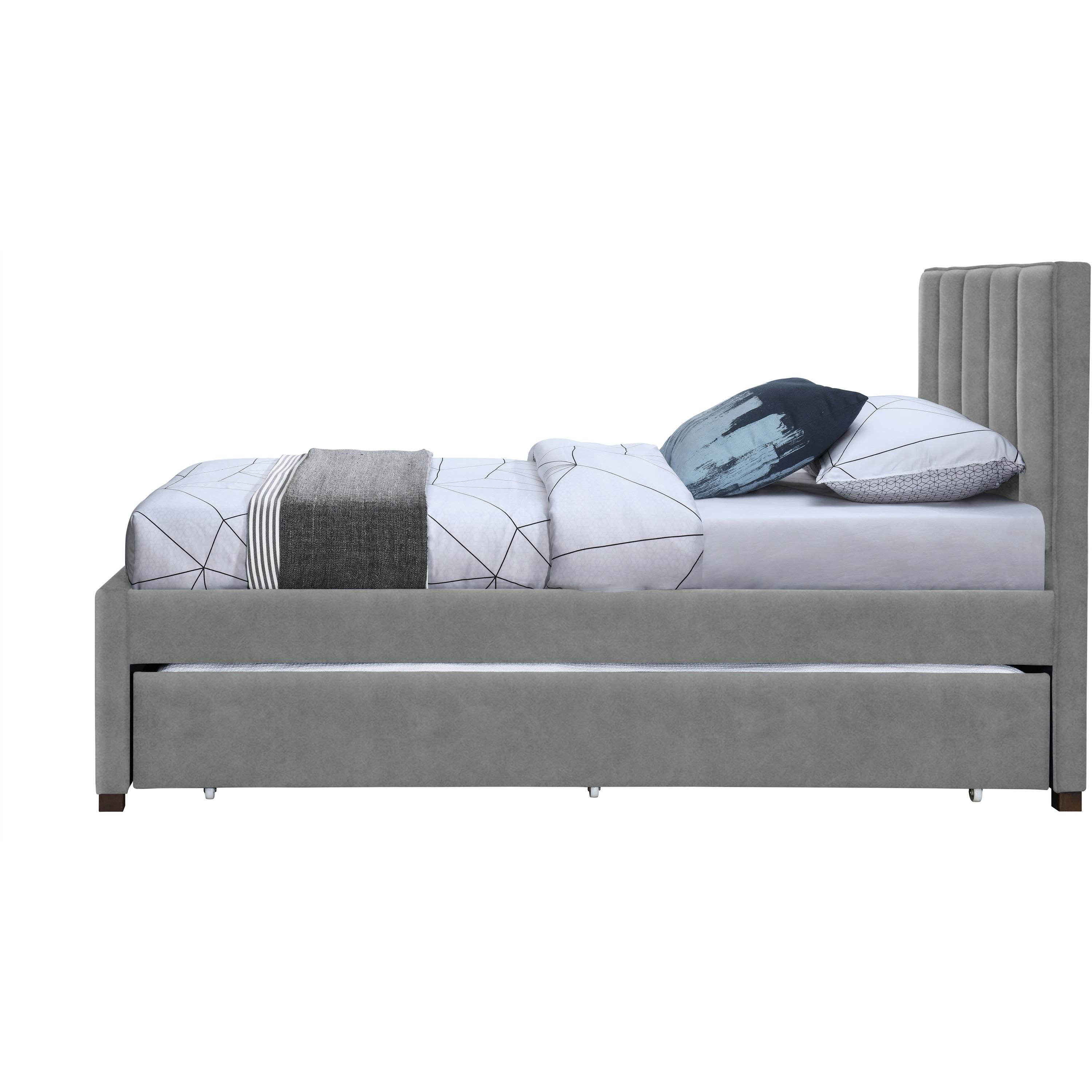Meridian Hudson Grey Vegan Leather Twin Trundle Bed