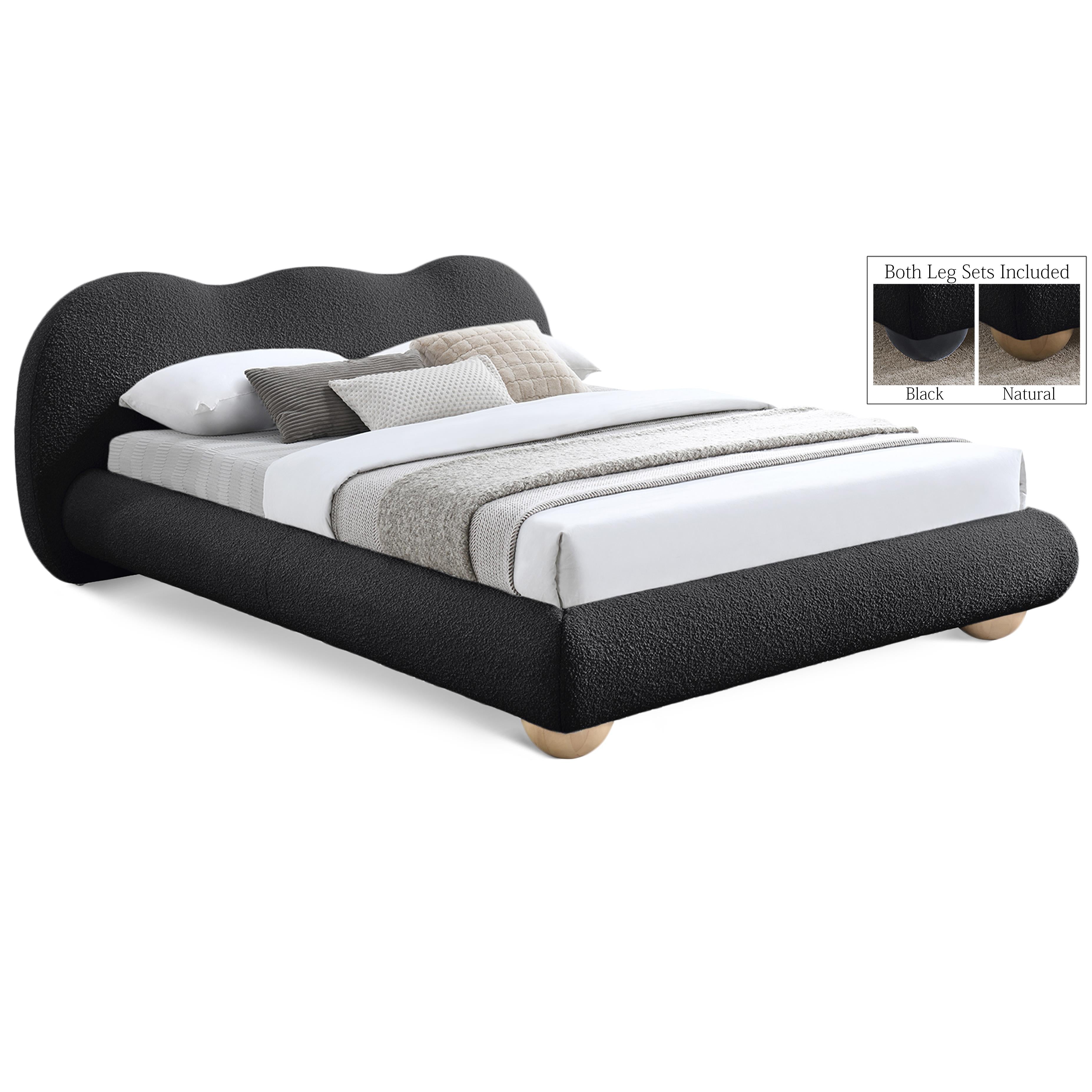 Meridian Hyde Black Boucle Fabric Queen Bed (3 Boxes)